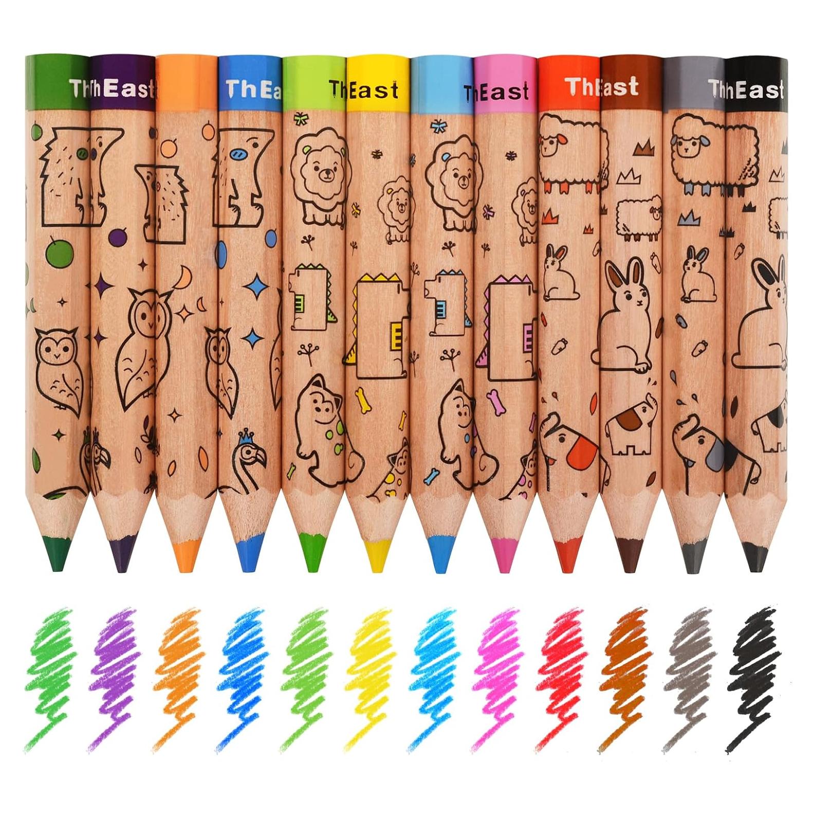 Lápices de Colores Cortos ThEast 12 Animales con Sacapuntas