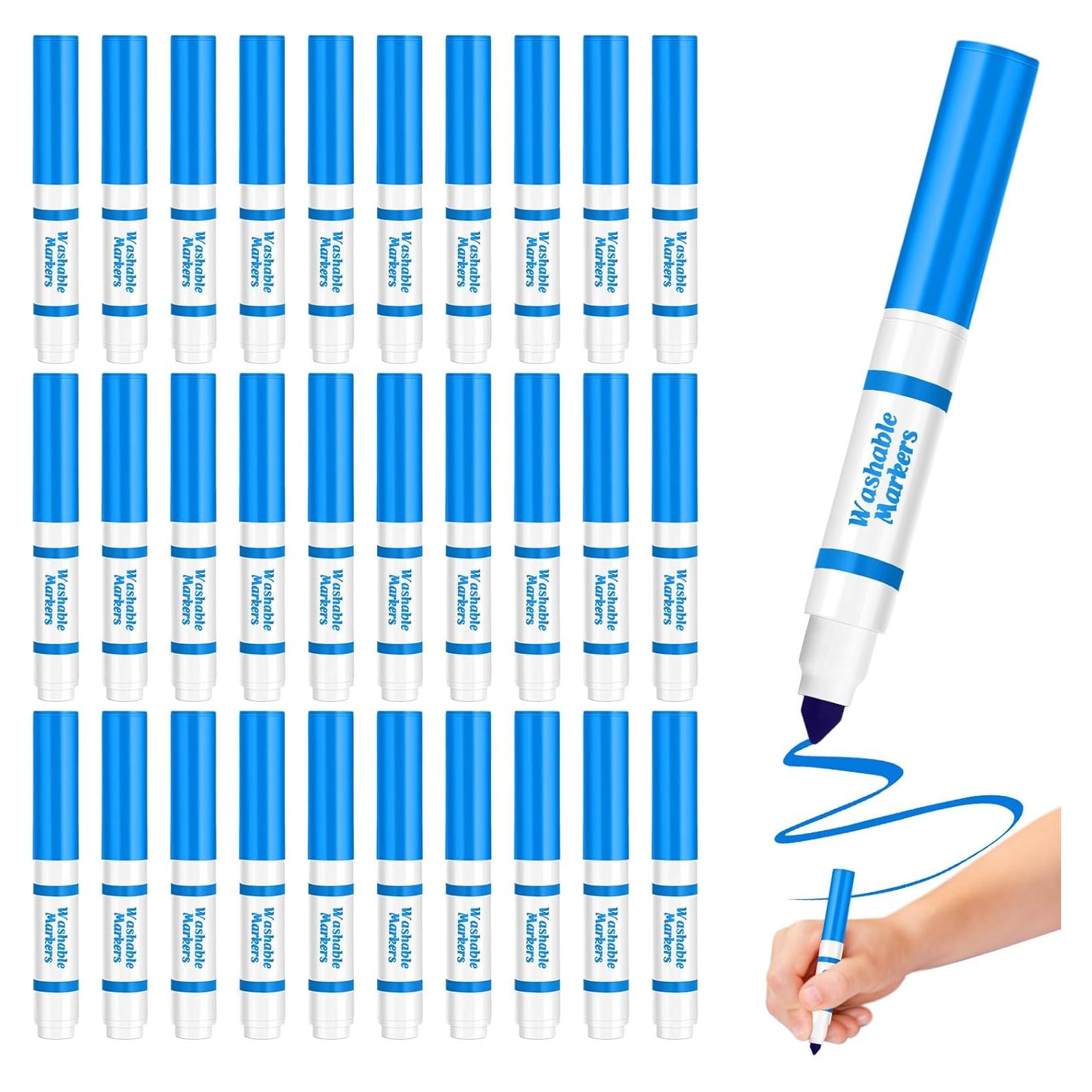 30 Mini Marcadores Lavables Janlaugh Punta Cónica Azul