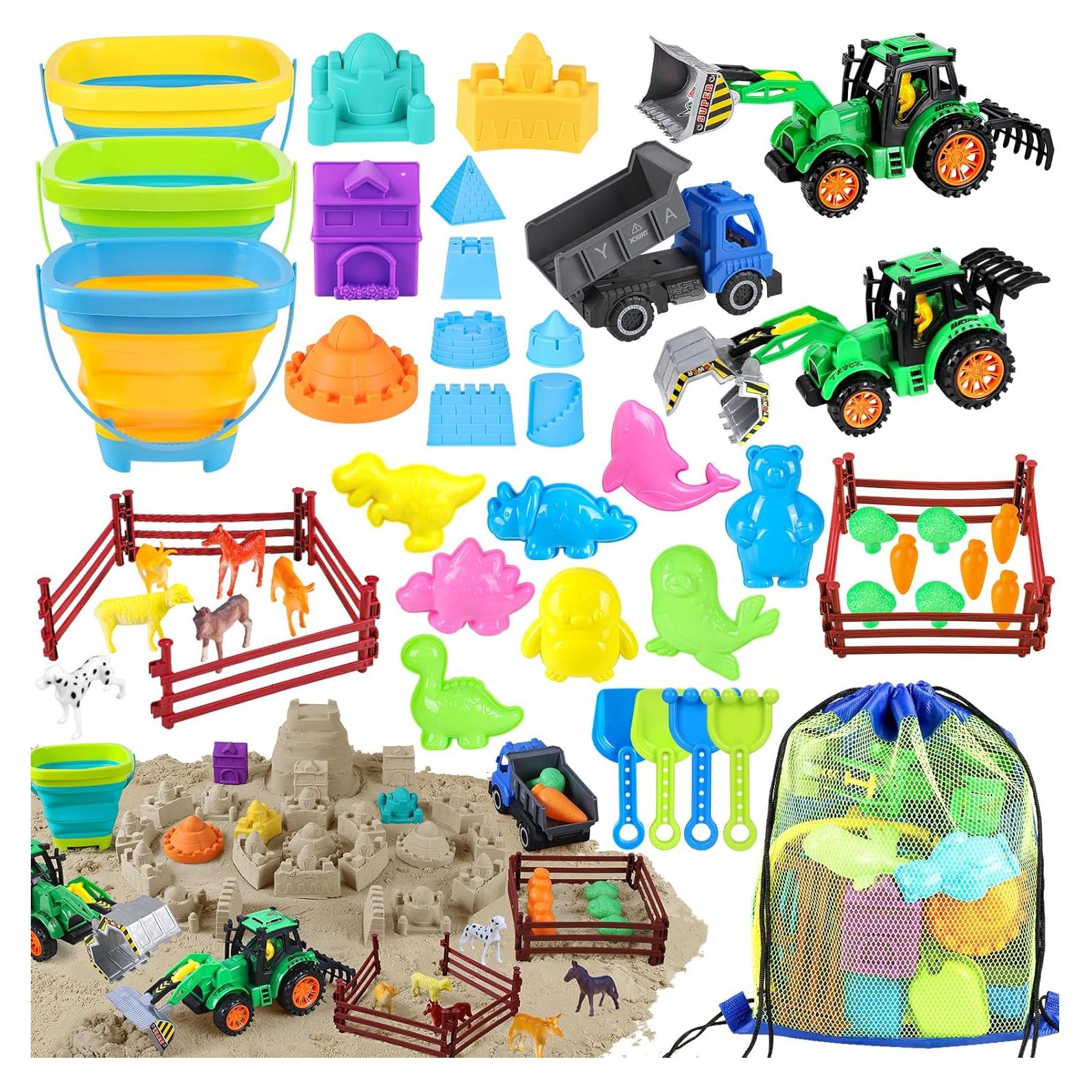 Juego de Playa FHOZGECY 45 Piezas con Cubos Plegables y Vehículos