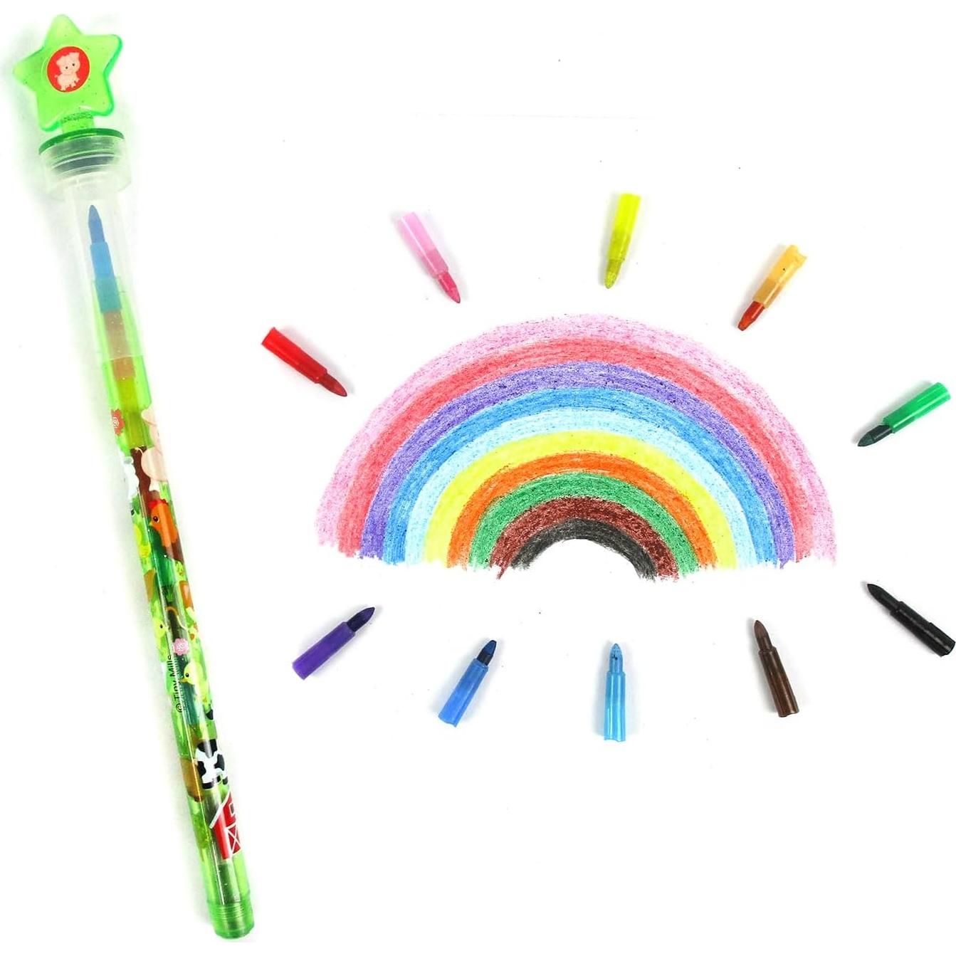 Crayones Apilables 24 Pcs TINYMILLS Animales de Granja con Sello