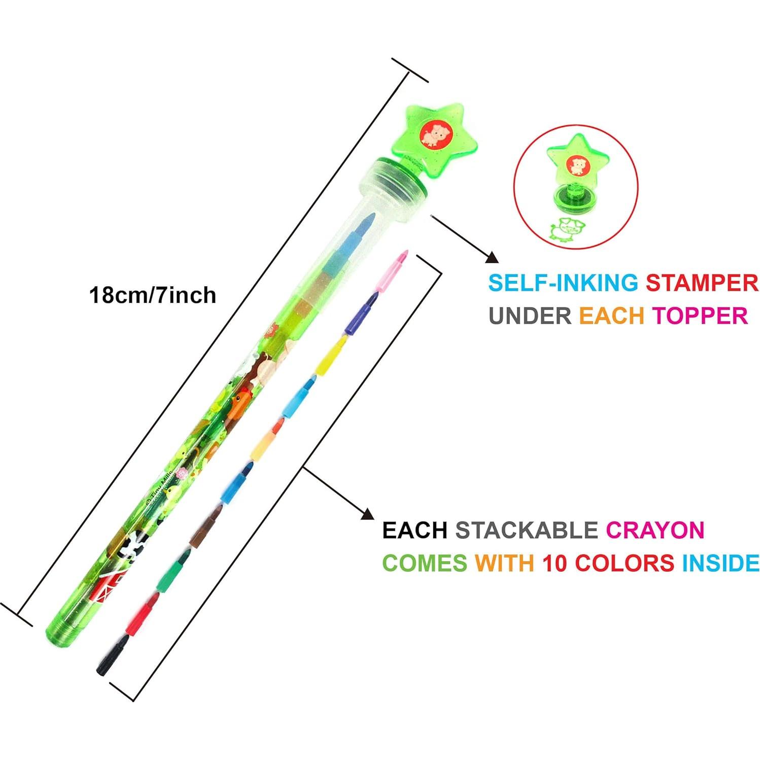 Crayones Apilables 24 Pcs TINYMILLS Animales de Granja con Sello