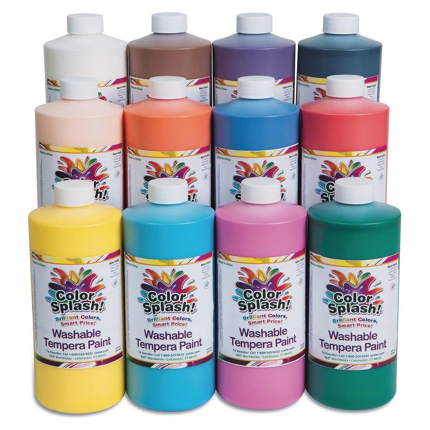 Pintura Tempera Lavable S&S Worldwide 12 Colores 16 oz