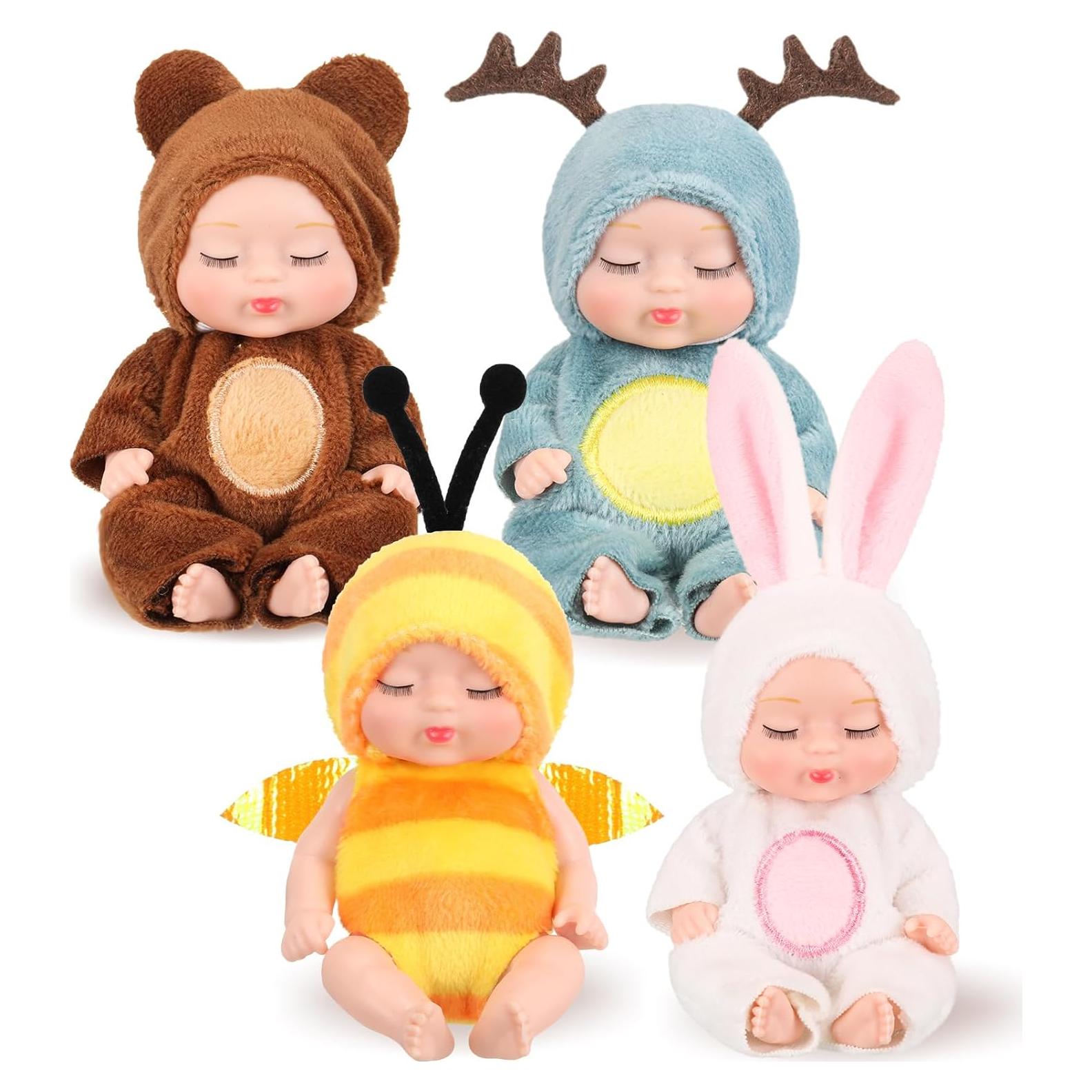 Mini Muñecas Bebé Realistas Hanaive 4 Pcs 10.16 cm Ropa Animales