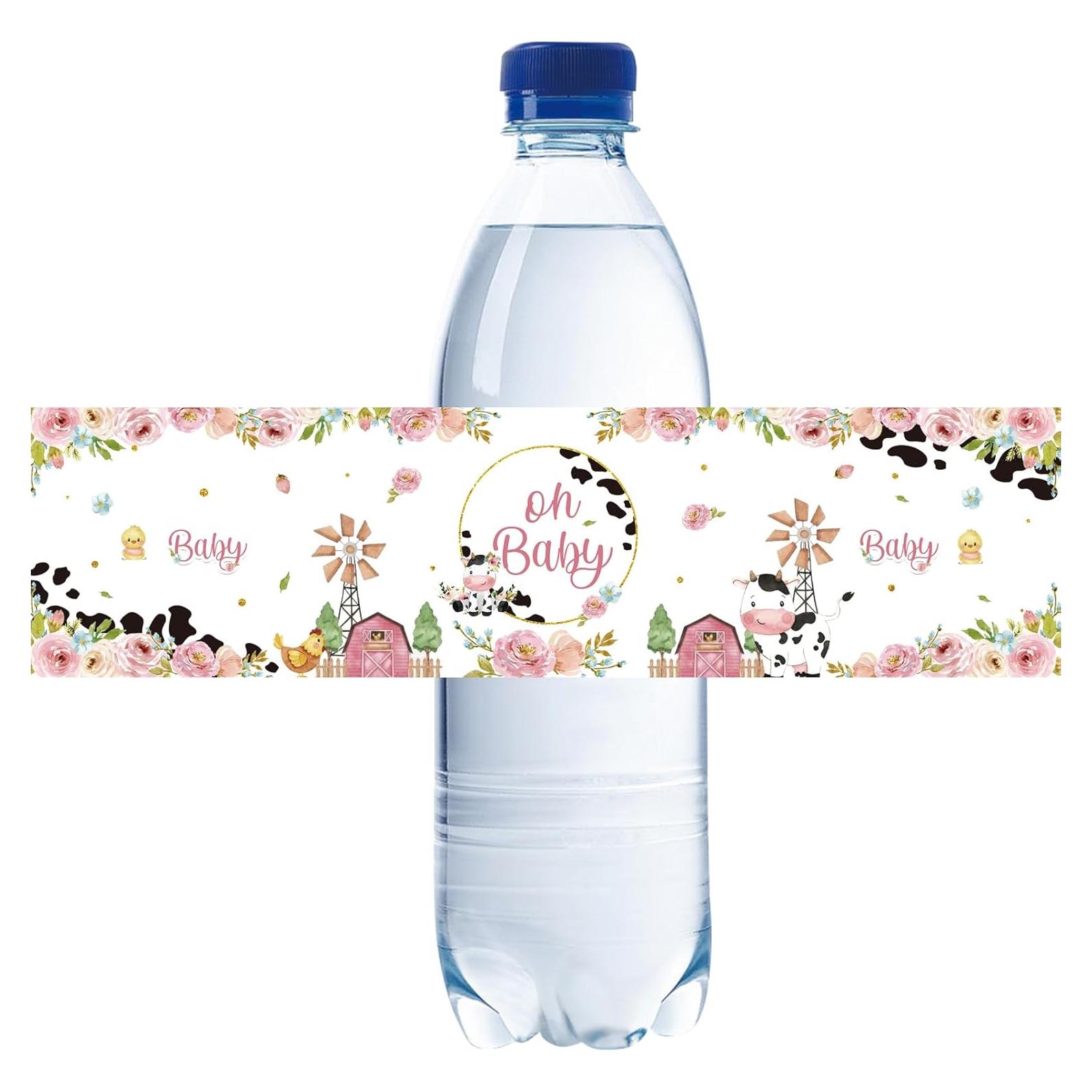 32 Etiquetas de Botellas de Agua Rosa Vaca Oh Bebé ROSTYAKZ