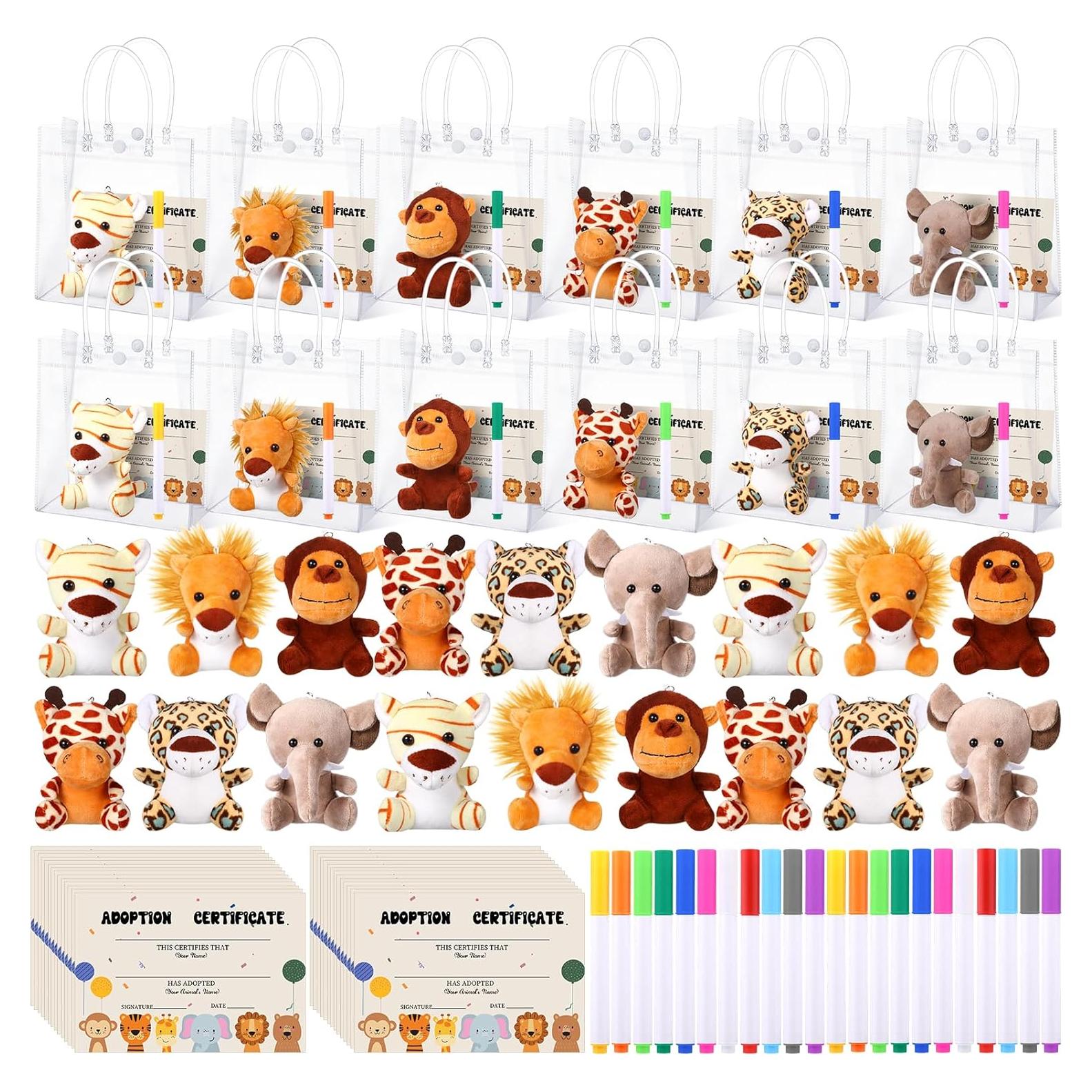 Set de 24 Mini Animales de Peluche HyDren con Tarjetas y Lápices