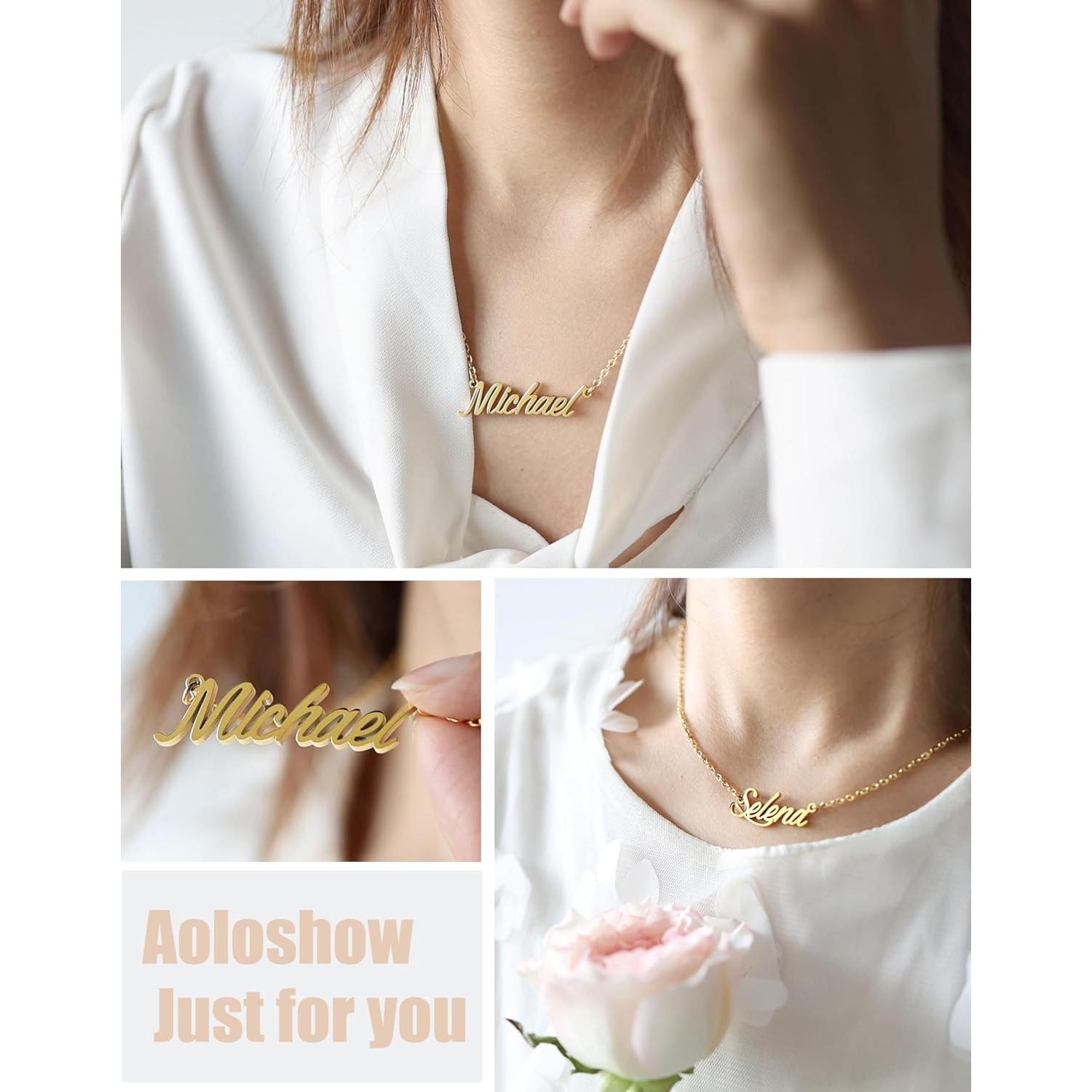 Collar Personalizado Oro 18k Aoloshow con Nombre para Mujeres