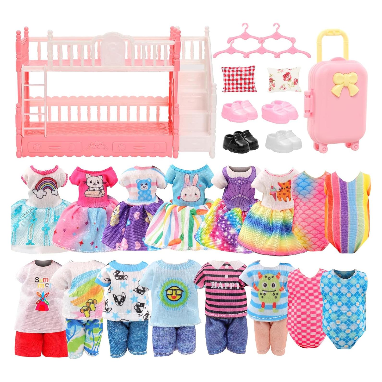 Ropa de Muñeca Miunana 24 Pcs con Cama Literas y Accesorios