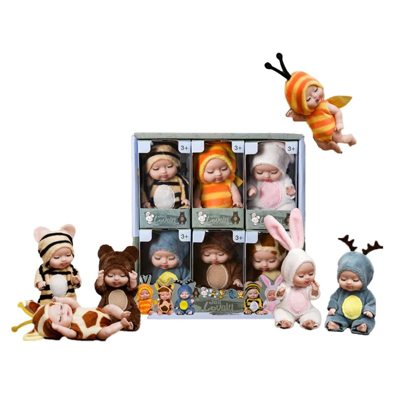 Conjunto de 6 muñecas bebé mini TISDEN 10 cm con ropa única