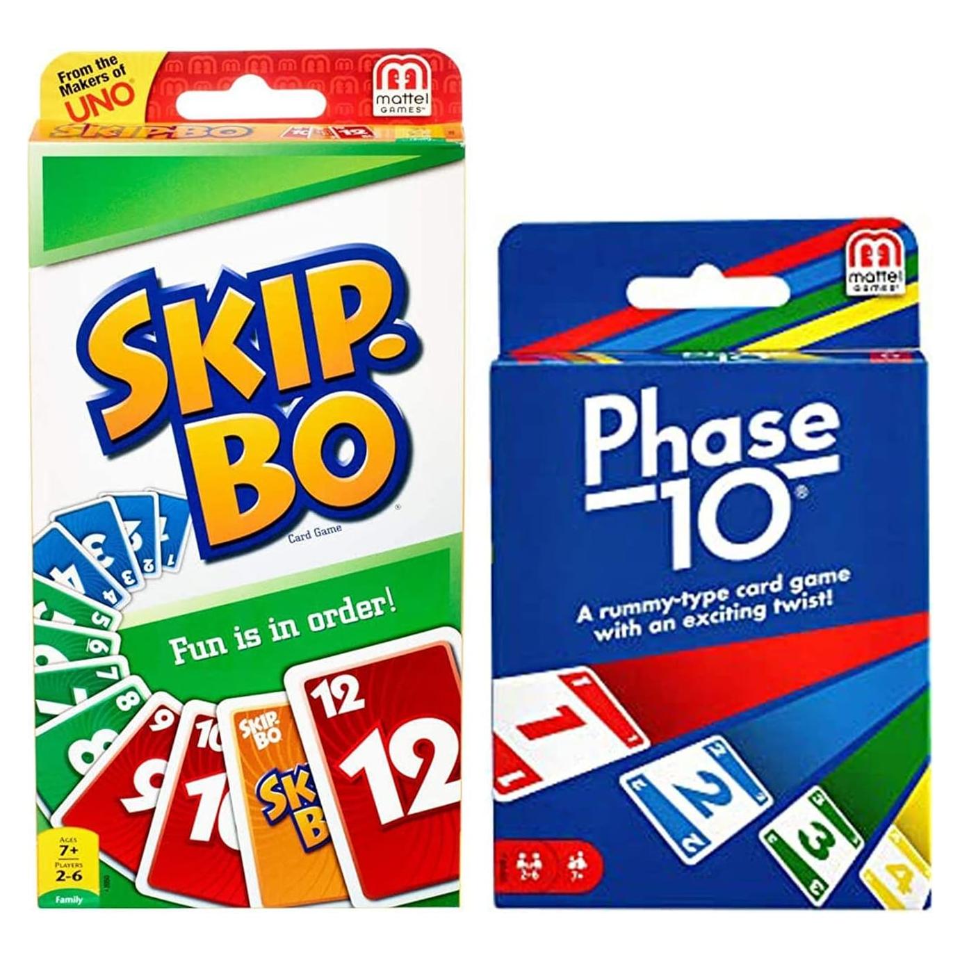 Juego de cartas Phase 10 y Skip-Bo Mattel para 2 a 7 jugadores