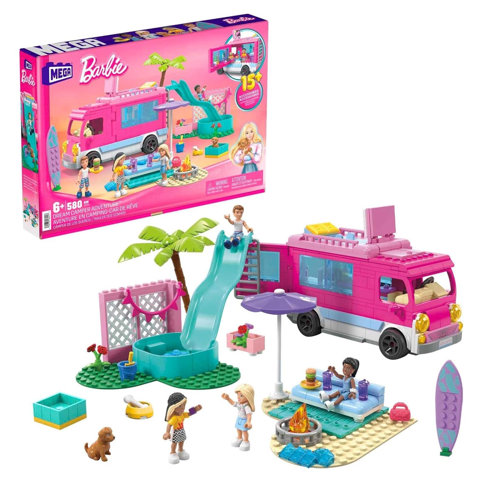 Mega Construx Barbie Camper de Ensueño 580 Piezas 4 Muñecas