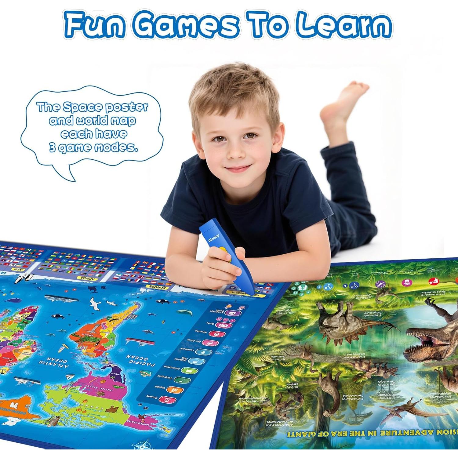 Mapa Mundial Interactivo y Póster de Dinosaurios Qiaojoy