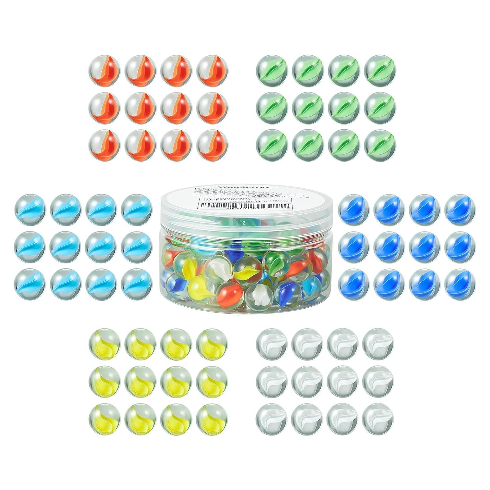 Canicas de vidrio VAMSLOVE 16mm - 72 piezas coloridas
