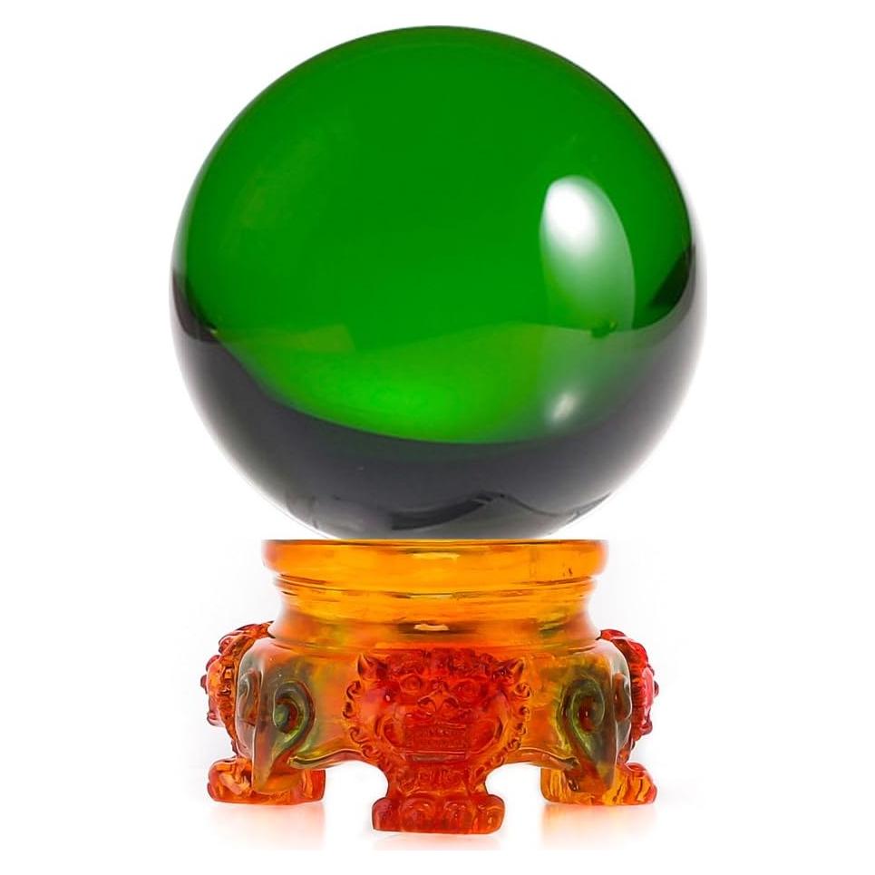 Bola de Cristal Verde 80mm Amlong Crystal con Soporte León