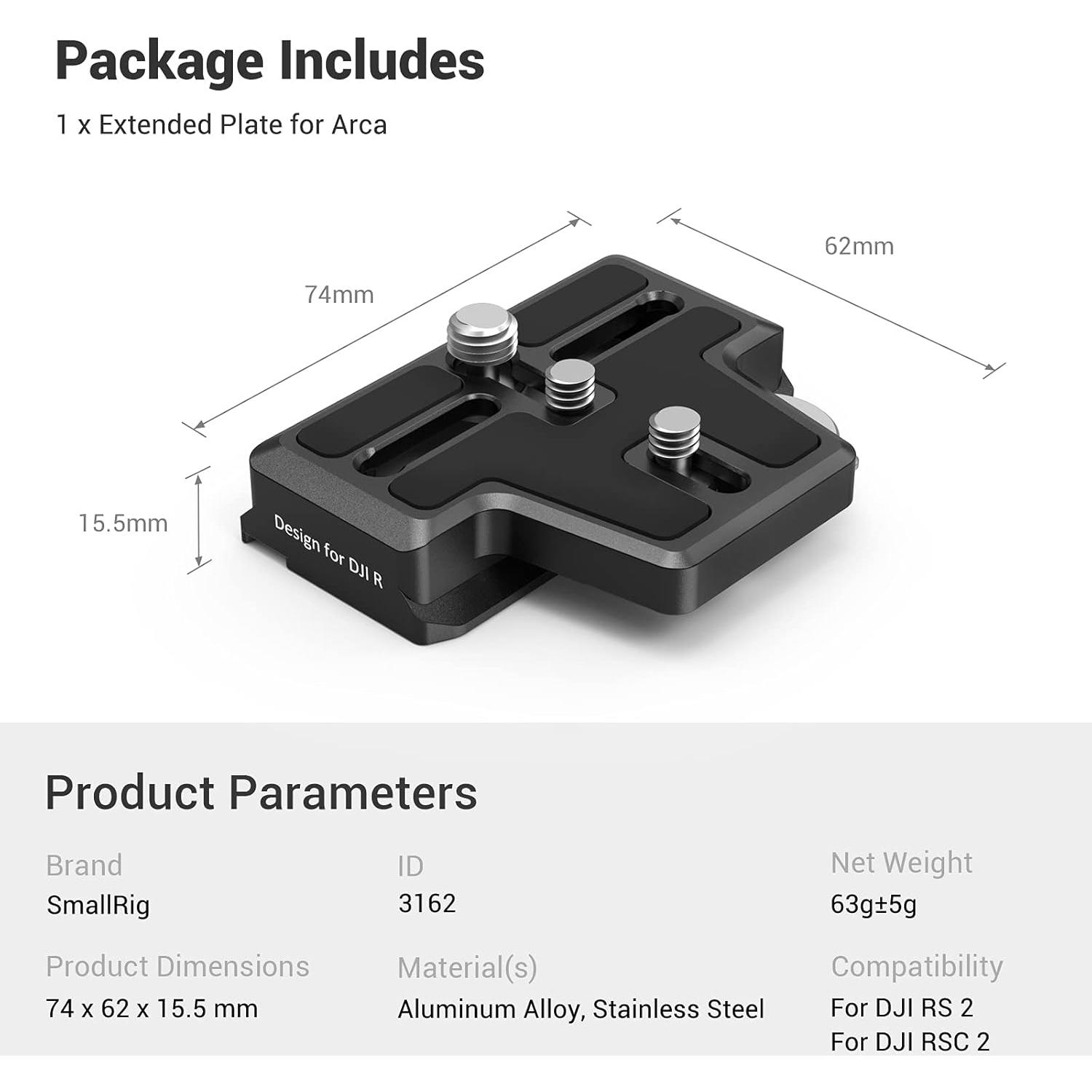 Placa de Liberación Rápida Extendida SmallRig 3162 para Gimbal DJI RS