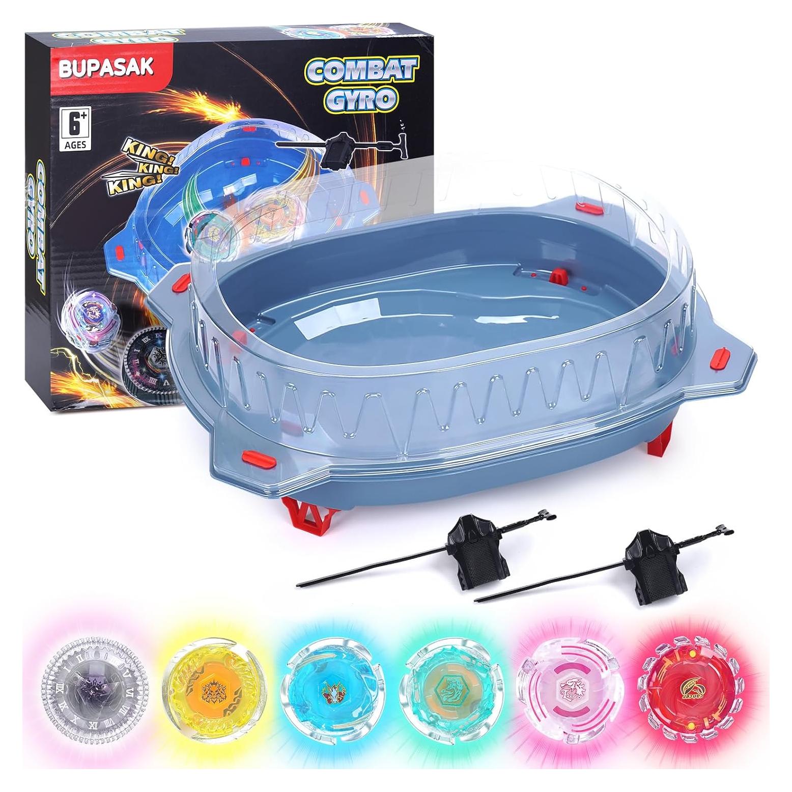 Juego de Batalla de Trompos BUPASAK con Estadio y 6 Trompos