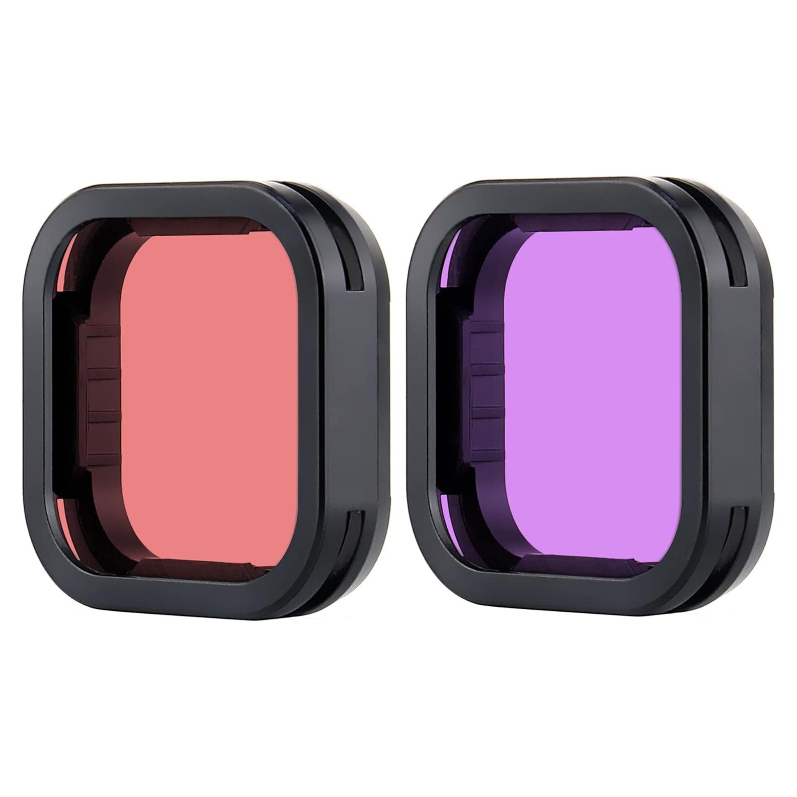 Filtro Subacuático YALLSAME para GoPro HERO9 10 11 12 - Rojo y Magenta