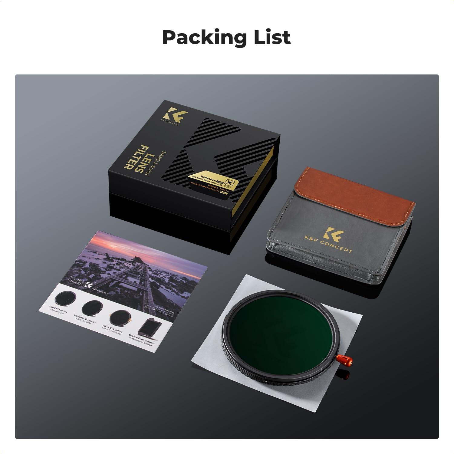 Filtro de Difusión Negra K&F Concept 37mm Efecto 1/4 y ND Variable