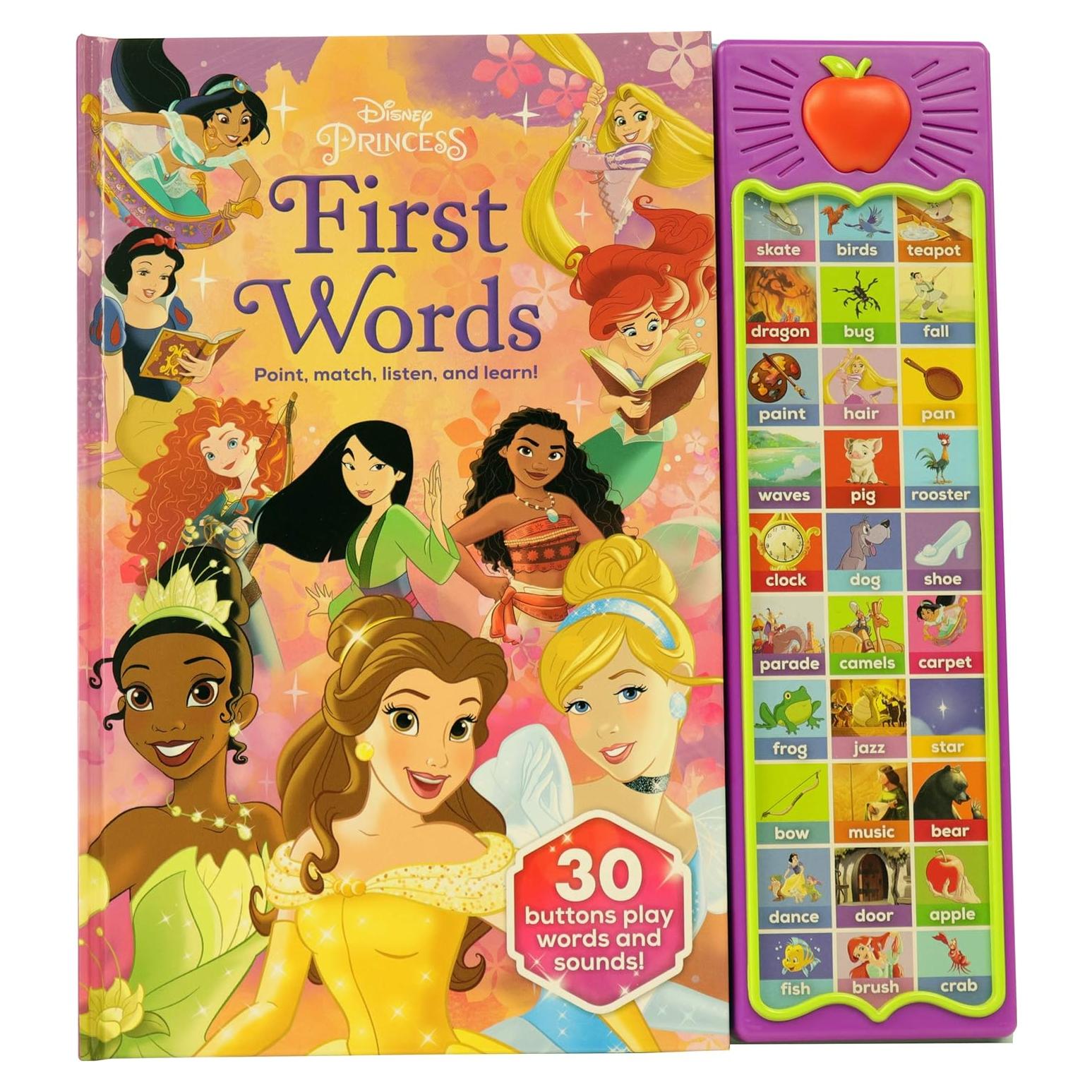 Disney Princess Cinderella, Moana, Rapunzel, and More! - First Words: Point, Match, Listen, and Learn! 30-Button Sound Book - PI Kids