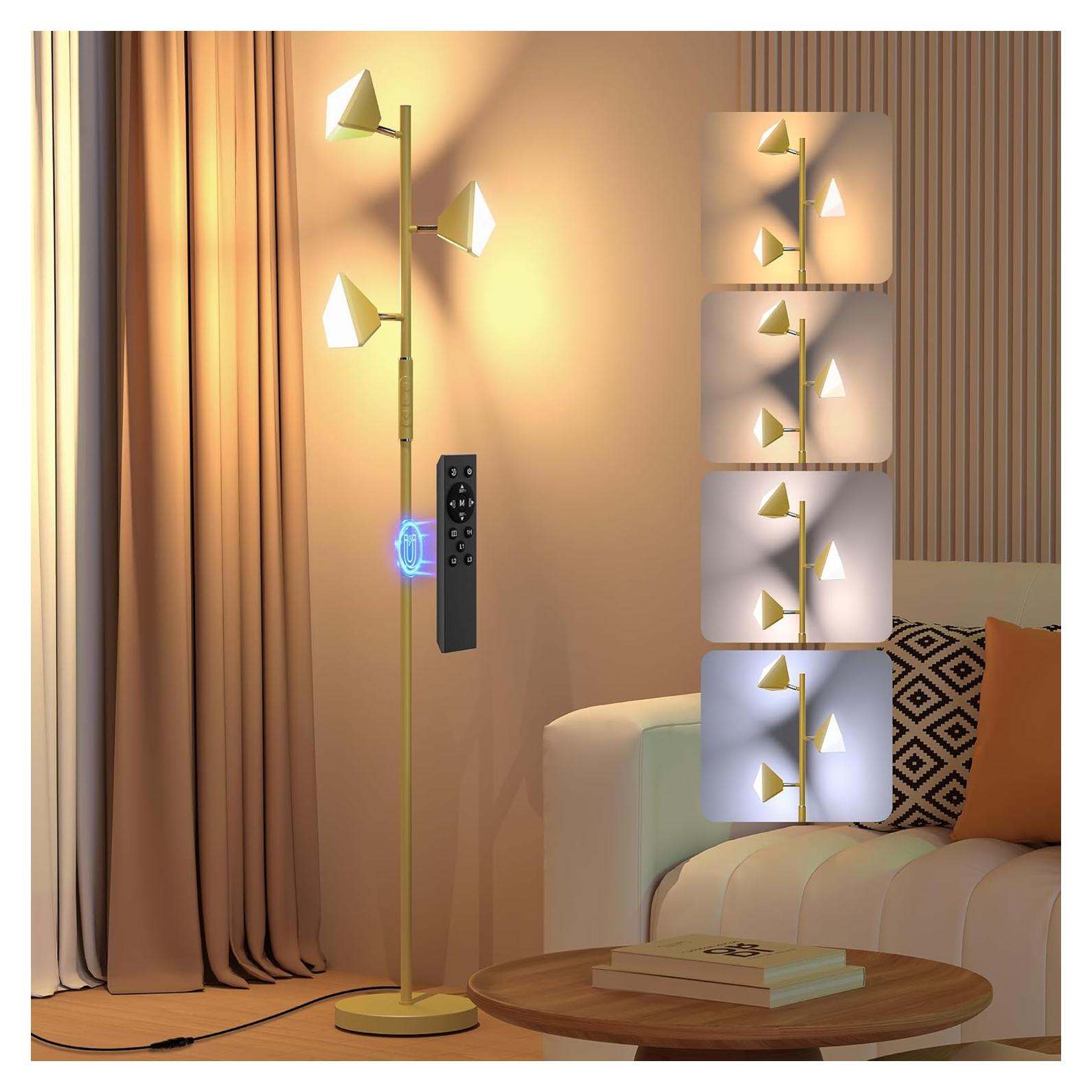 Lámpara de Pie LED QiMH 36W Regulable Dorado 4 Temperaturas