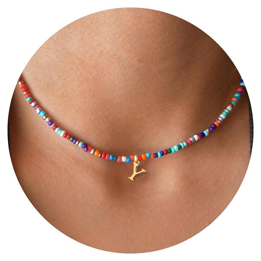 Collar Choker de Iniciales Yoosteel con Cuentas Coloridas