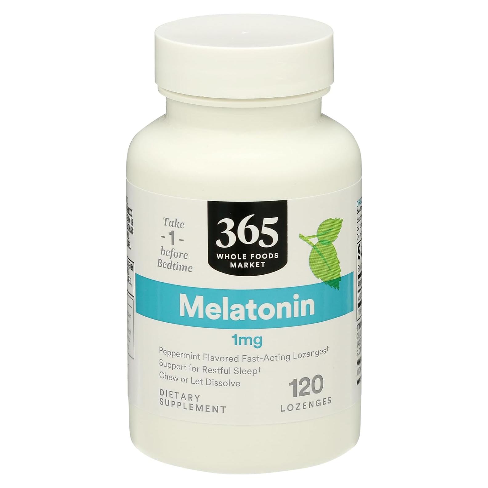 Pastillas de Melatonina 1mg 365 Whole Foods 120 Unidades Menta