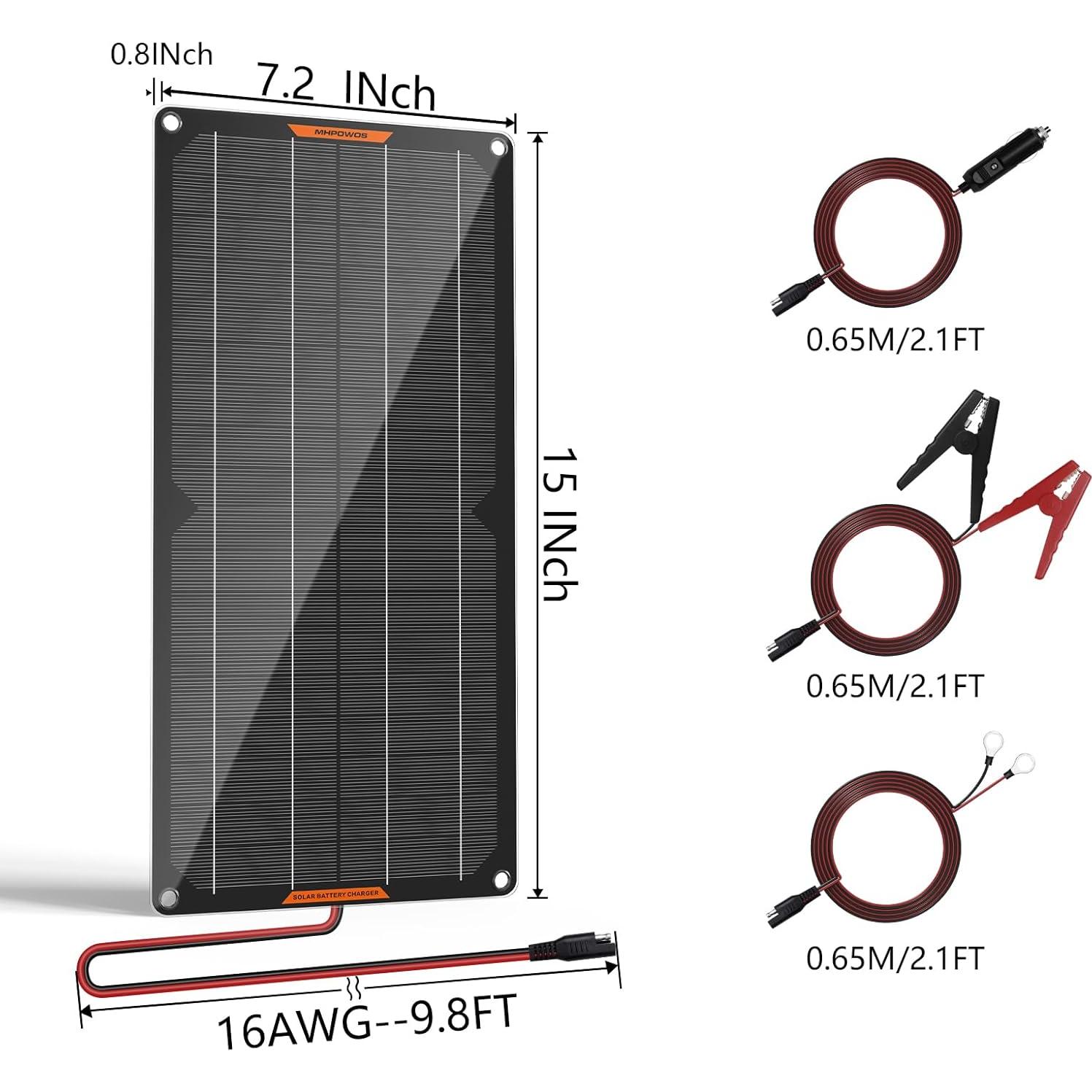 Cargador Solar 10W MHPOWOS 12V Impermeable para Baterías