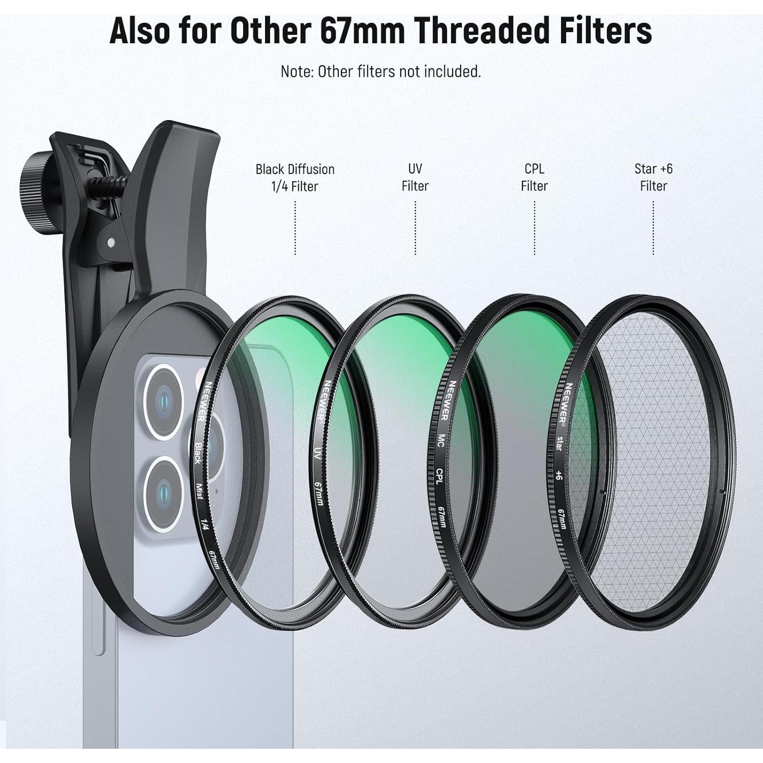 Filtro ND Variable 67mm NEEWER para iPhone ND2-32 Clip On