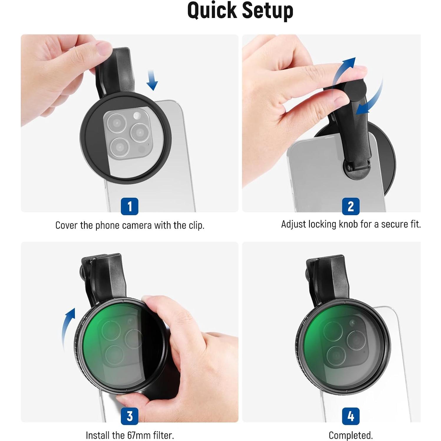 Filtro ND Variable 67mm NEEWER para iPhone ND2-32 Clip On