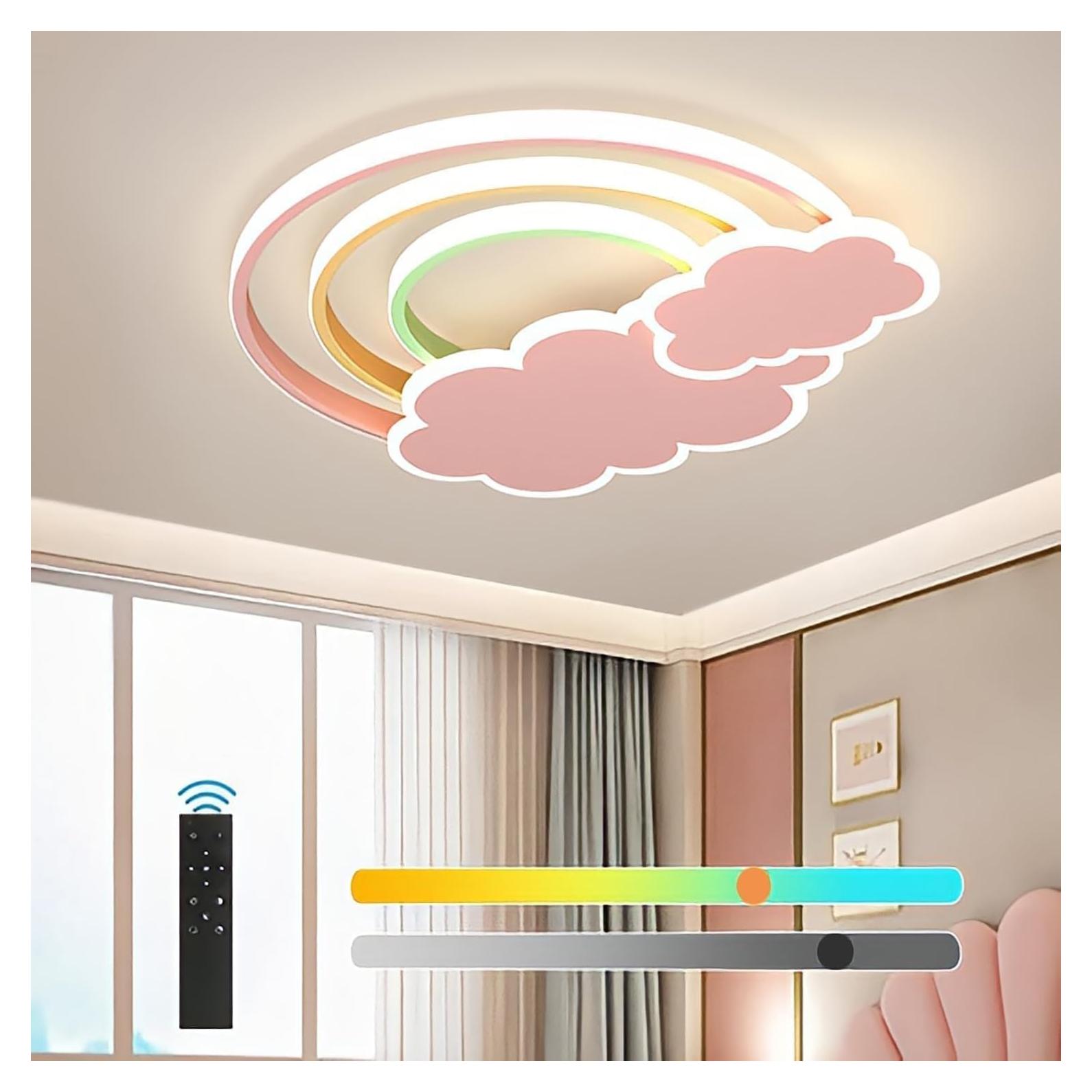 Luz de Techo LED Rosa LINGCMP Nubes Arcoíris Regulable 50x5cm