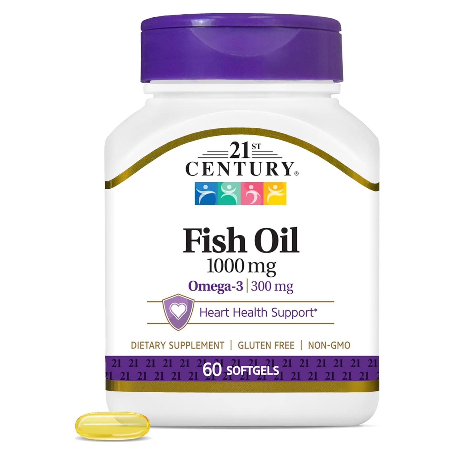 Aceite de Pescado Omega-3 21st Century 1000 mg 180 Cápsulas