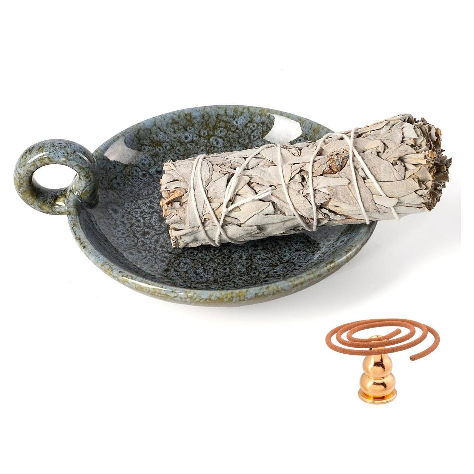 Soporte de Palo Santo 3 en 1 MKLZ Cerámica Gris Azul