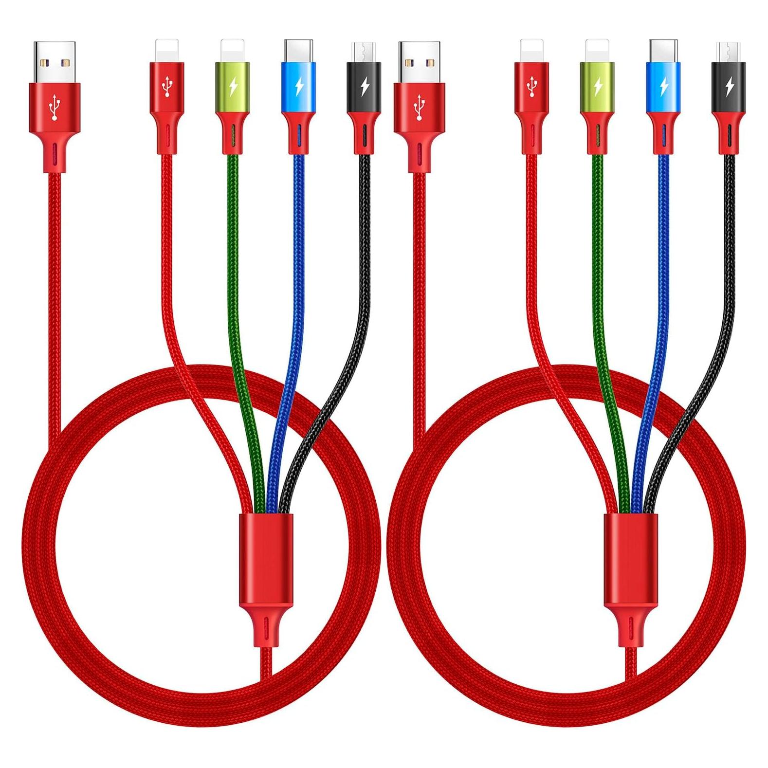 Cable de Carga Múltiple 3.5A Minlu 1.8m 4 en 1 Rojo