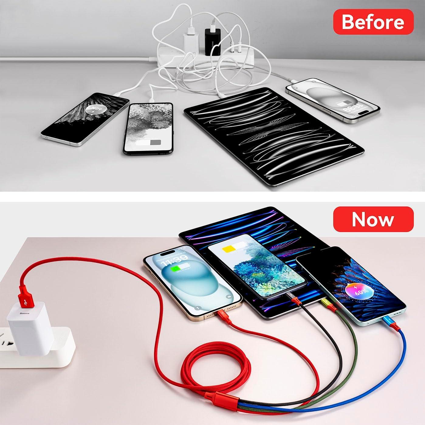 Cable de Carga Múltiple 3.5A Minlu 1.8m 4 en 1 Rojo