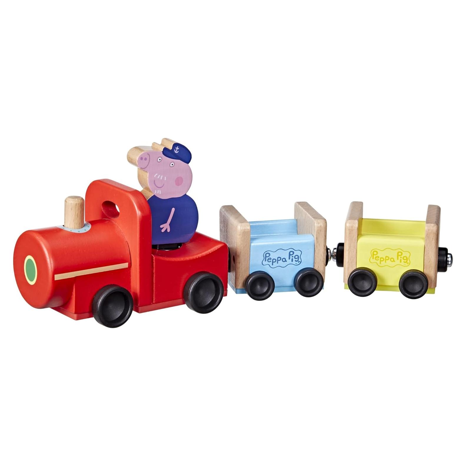 Tren de Madera Peppa Pig con Figura Abuelo Pig 8x16cm