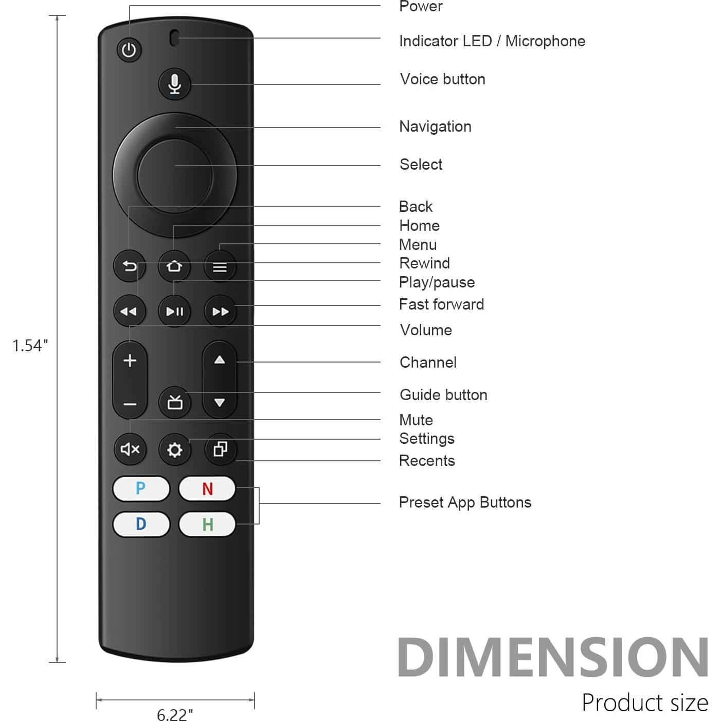 Control Remoto Reemplazo IDGPUW para Smart TV Insignia y Toshiba