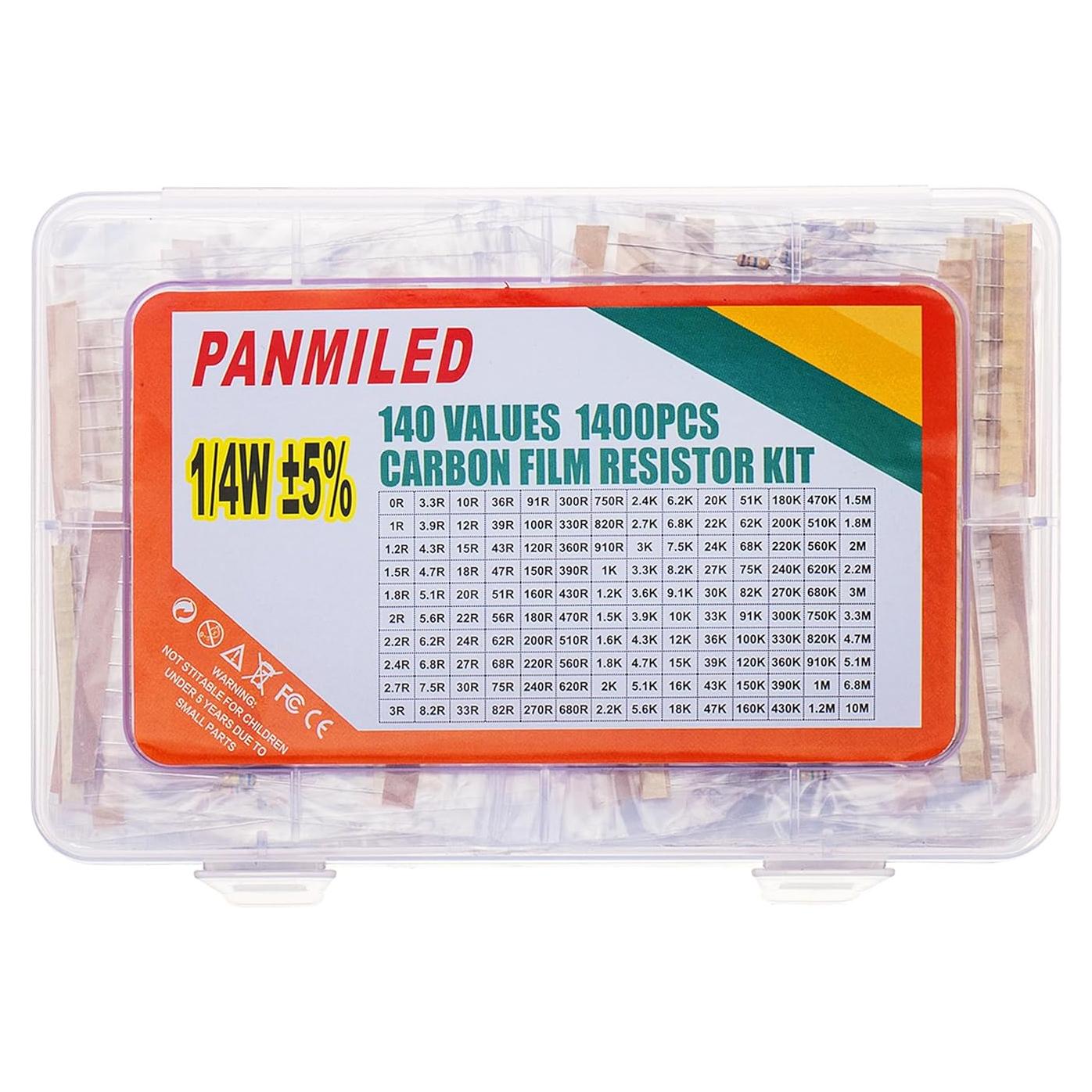 Kit de Resistores PANMILED 1400 Piezas 0-10M ohm 1/4W 5%