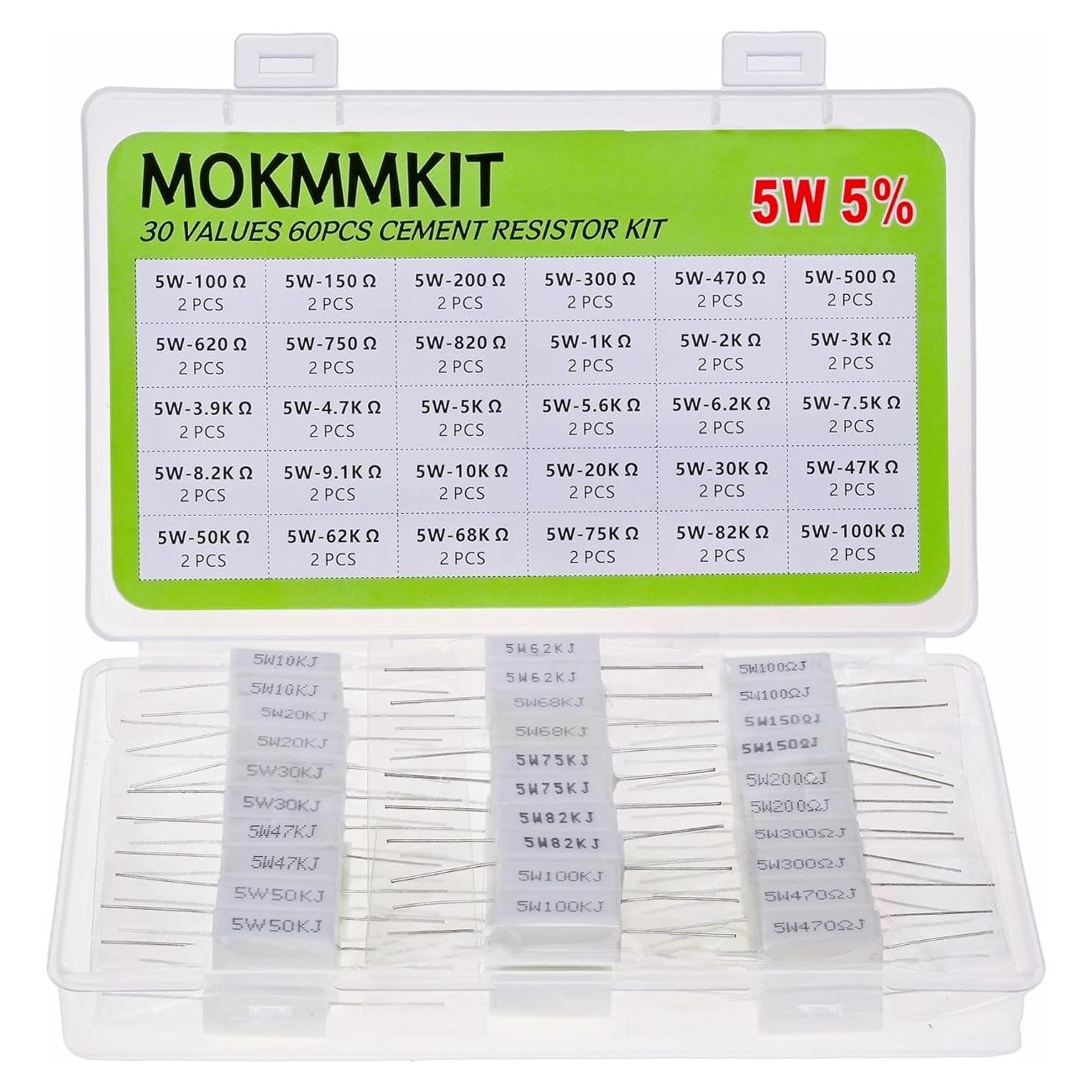 Kit de Resistores de Cemento Cerámico MOKMMKIT 5W 60 Piezas