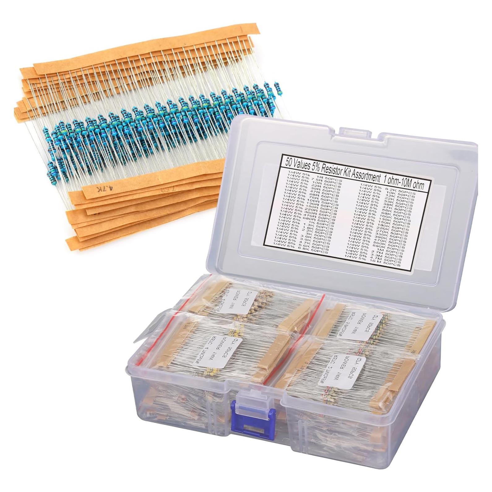 Kit de Resistencias WYEUTO 2500PCS 1 Ohm a 10M Ohm 1/4W