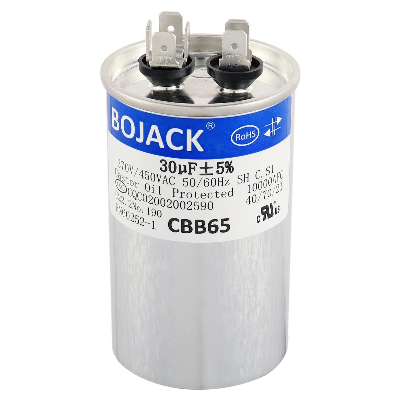 Capacitor BOJACK 30uF 450V CA CBB65 para Motor y Ventilador