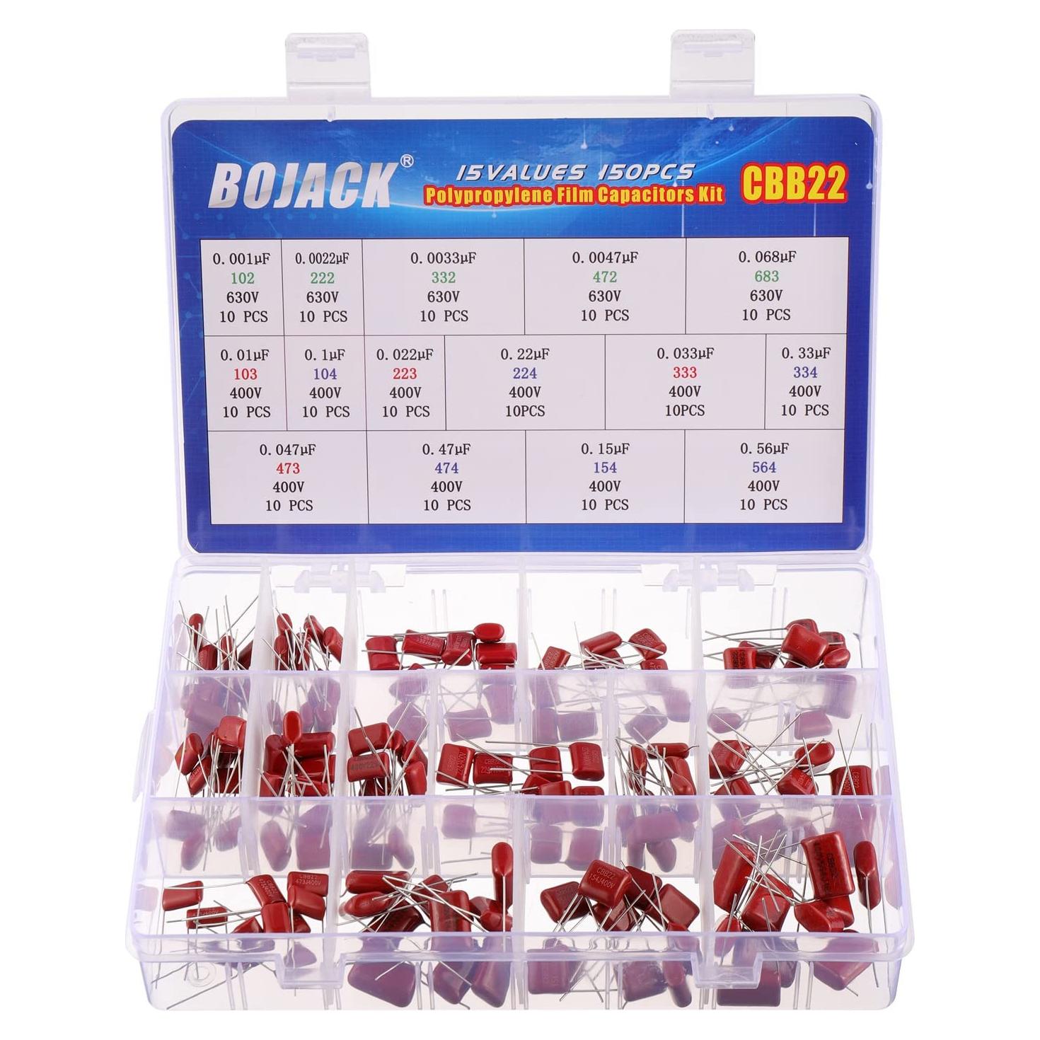 Kit de Capacitores de Película BOJACK 150 Pcs 400V/630V