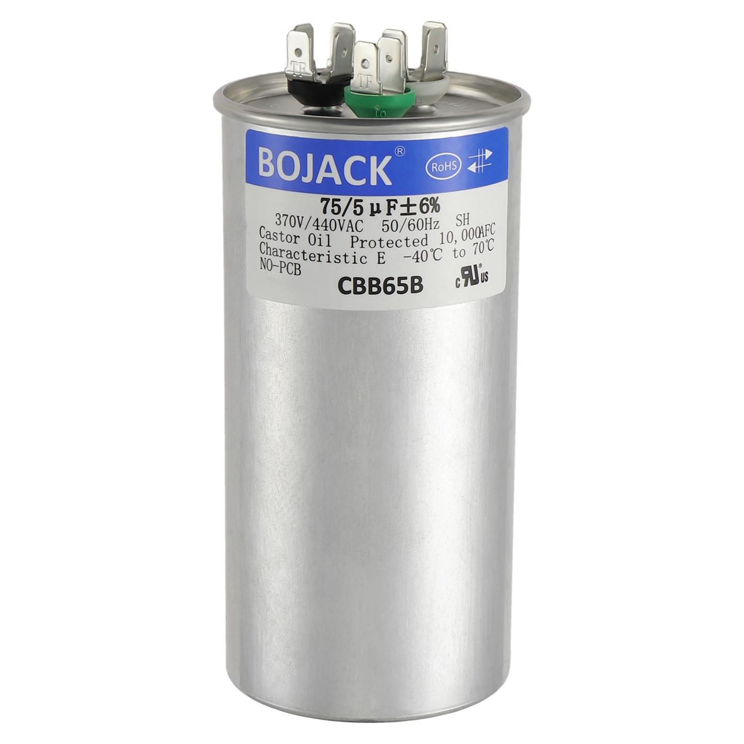 Capacitor BOJACK CBB65B 75/5 uF 370/440 VAC para Aire Acondicionado
