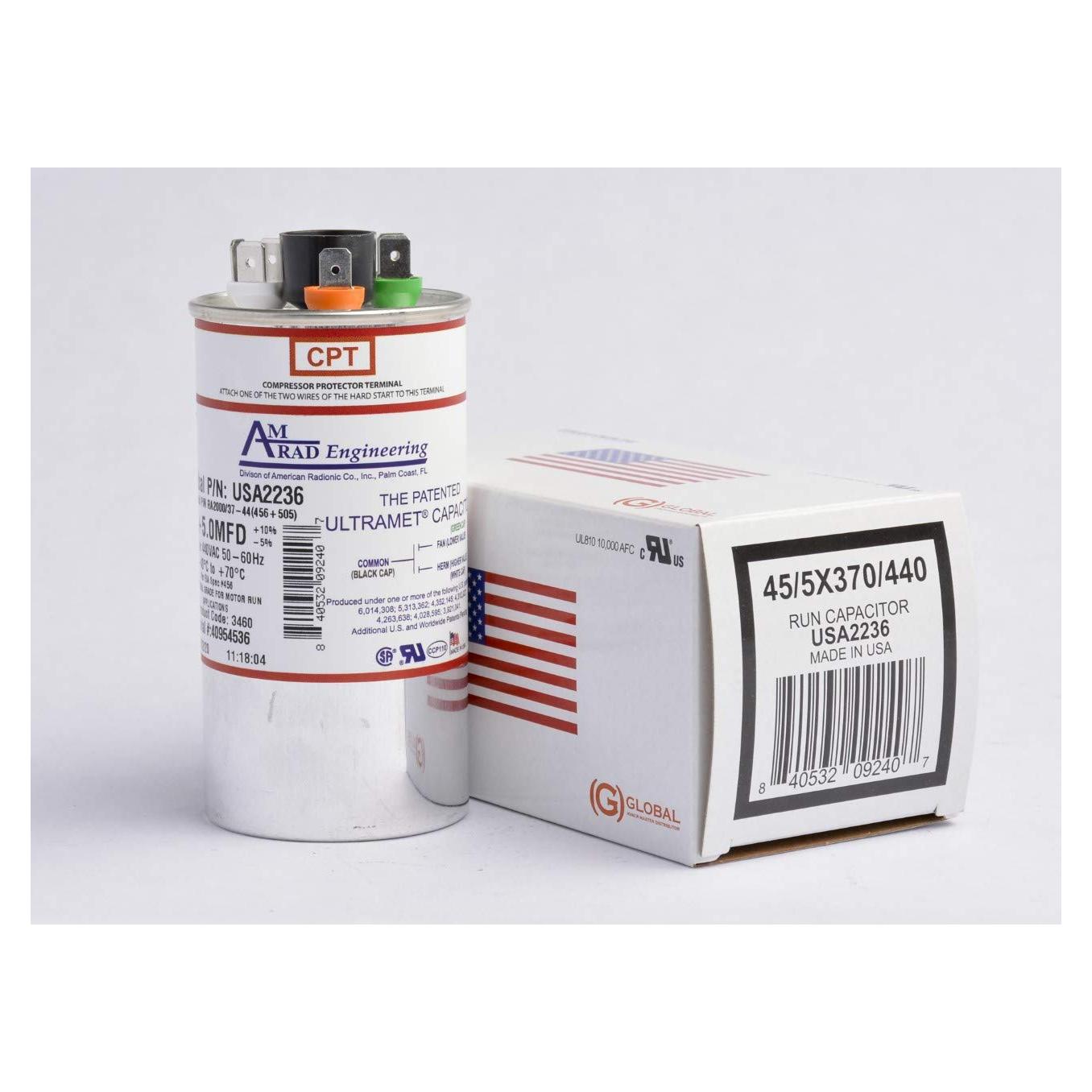 Capacitor Dual AmRad 45+5 uf 370/440 VAC Reemplazo Goodman