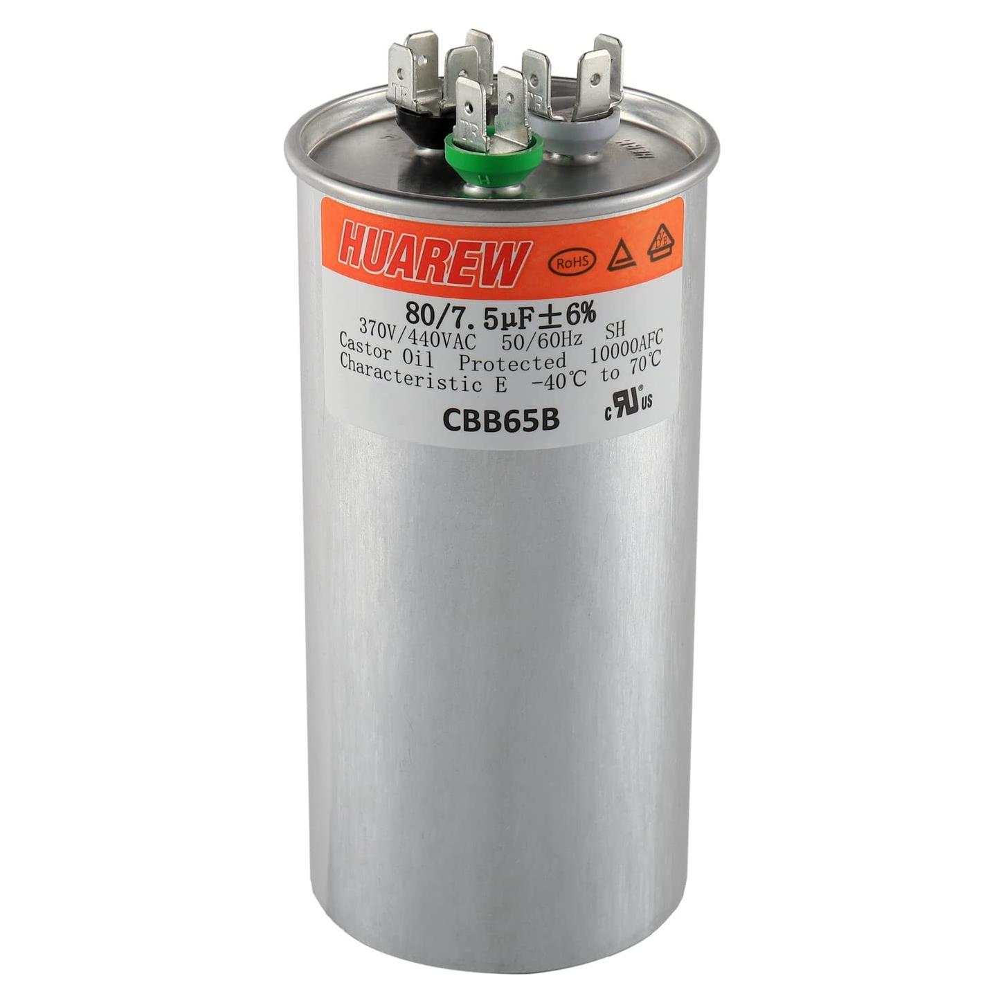 Capacitor CBB65B HUAREW 80+7.5 uF 370V/450V para Motor AC