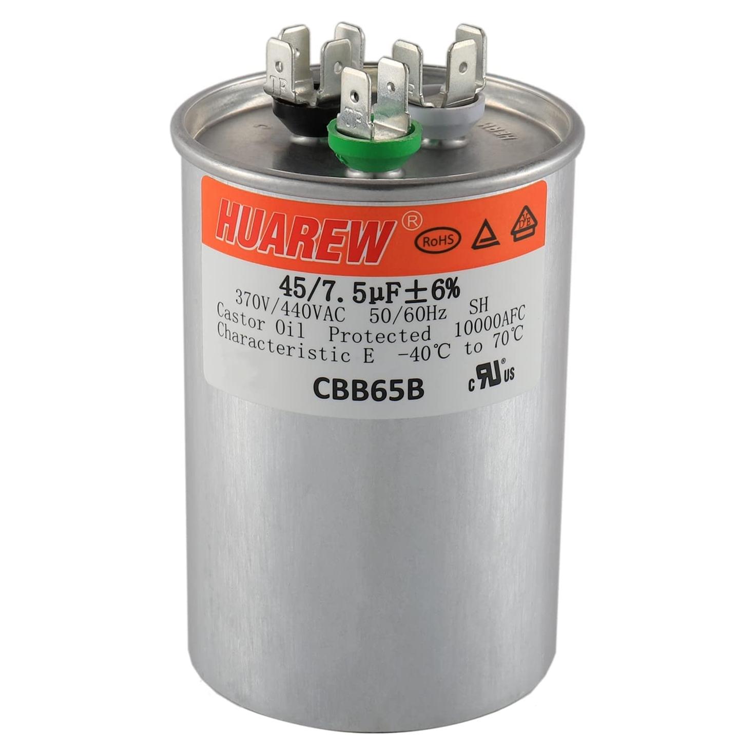 Capacitor CBB65B HUAREW 45/7.5 uF 370V/450V Doble Redondo