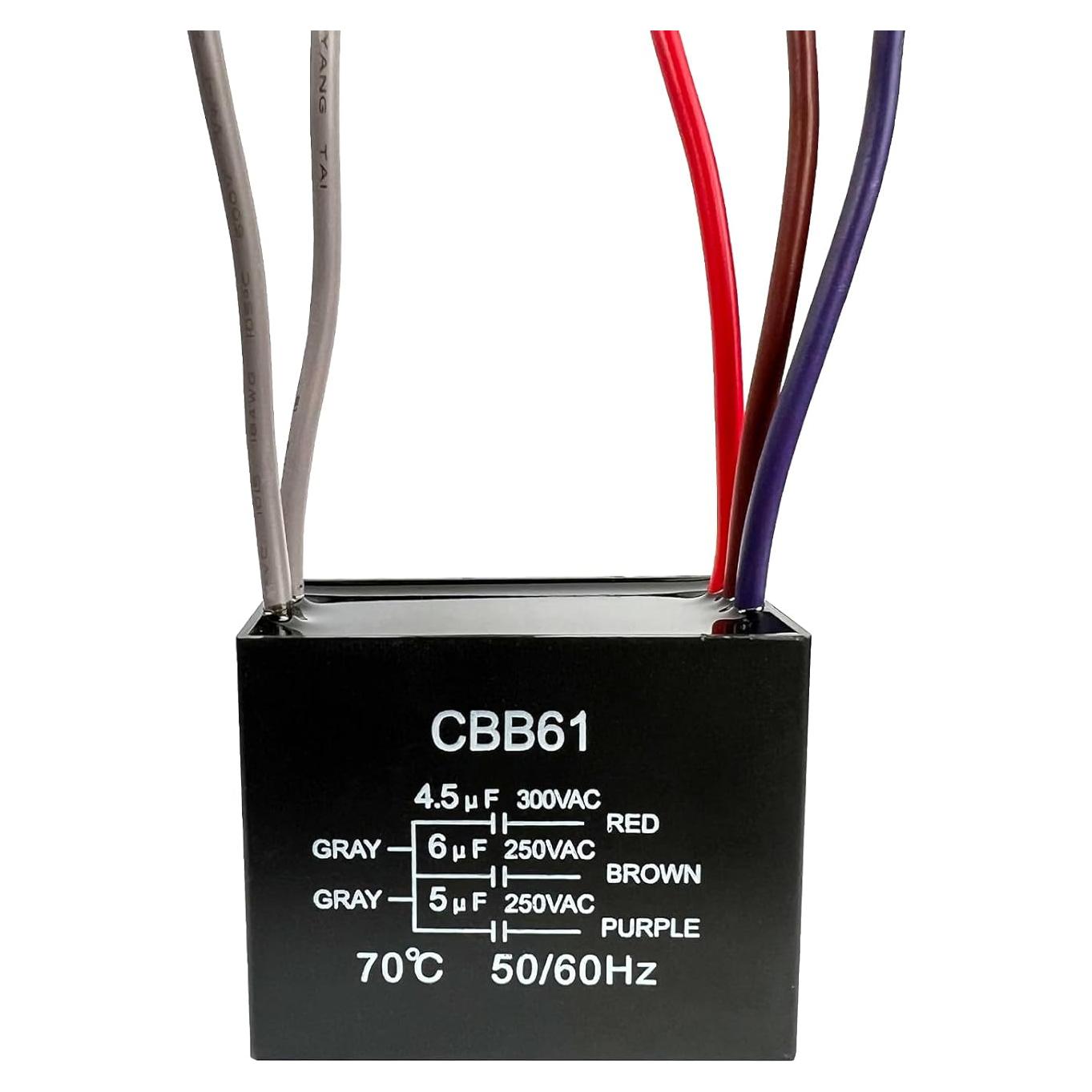 Capacitor de Ventilador YukiHalu CBB61 4.5uF 6uF 5 Hilos 250V