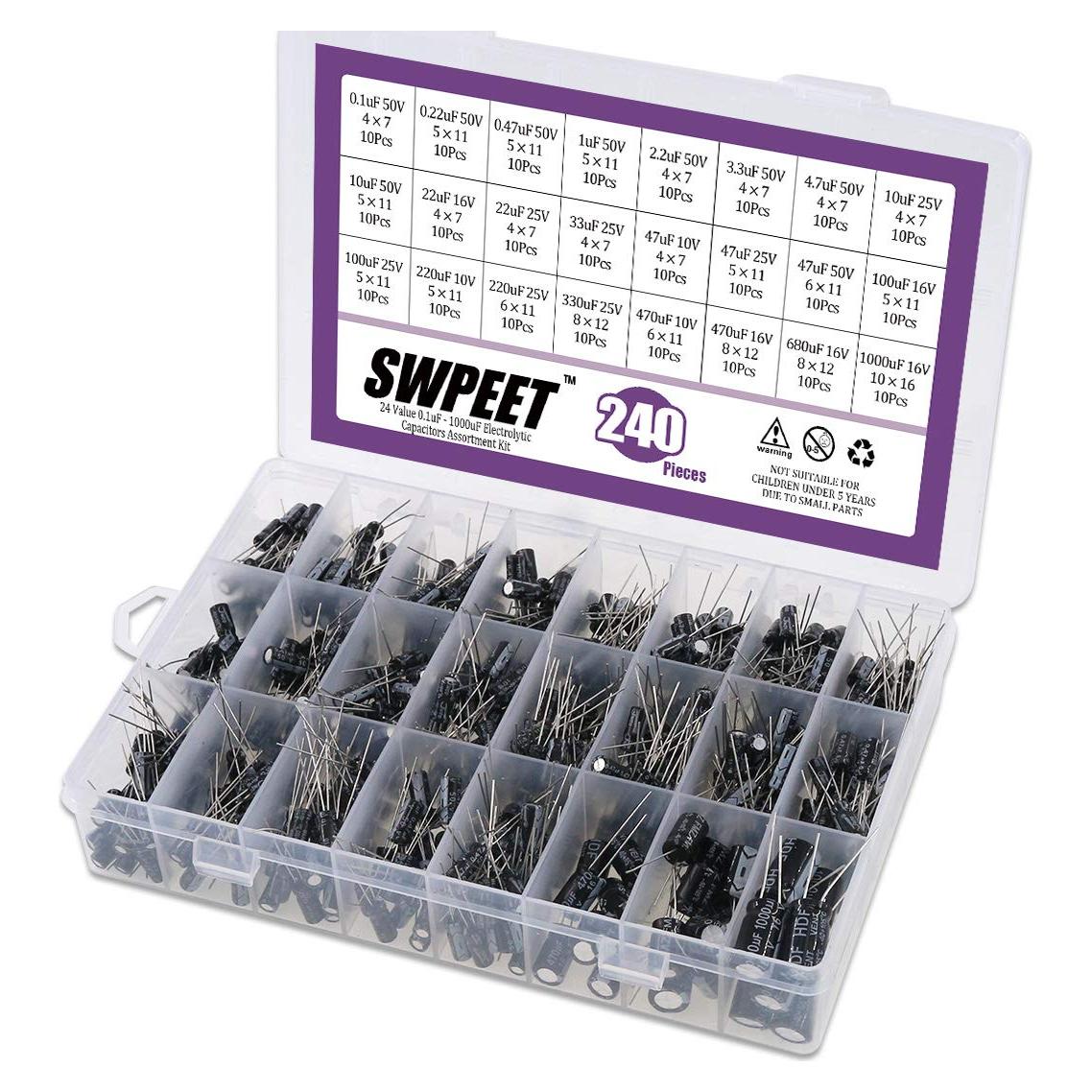 Kit de 240 Capacitores Electrolíticos Swpeet 0.1uF-1000uF