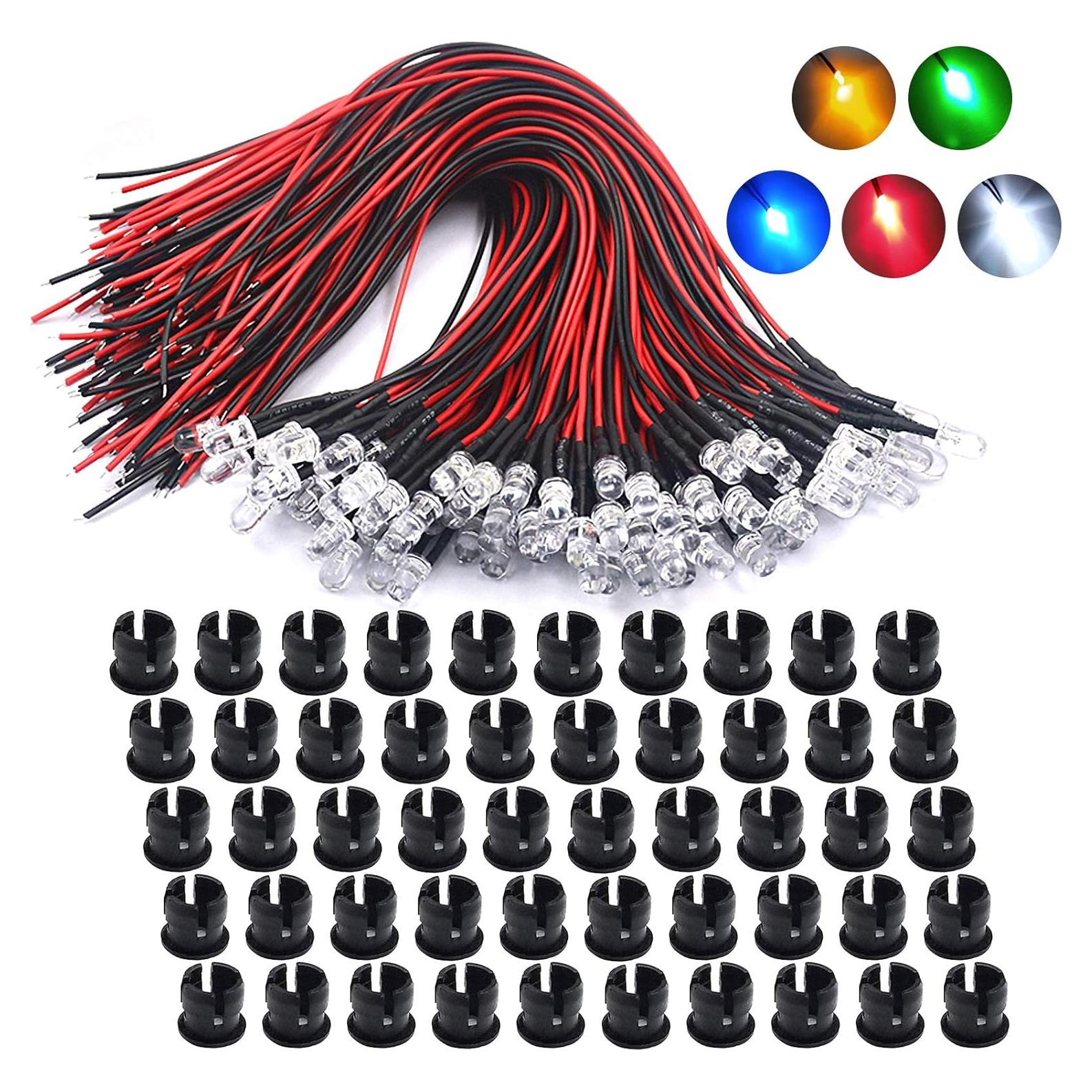 Diodos LED Pre-Cableados 12V 5mm - 50 Piezas en 5 Colores