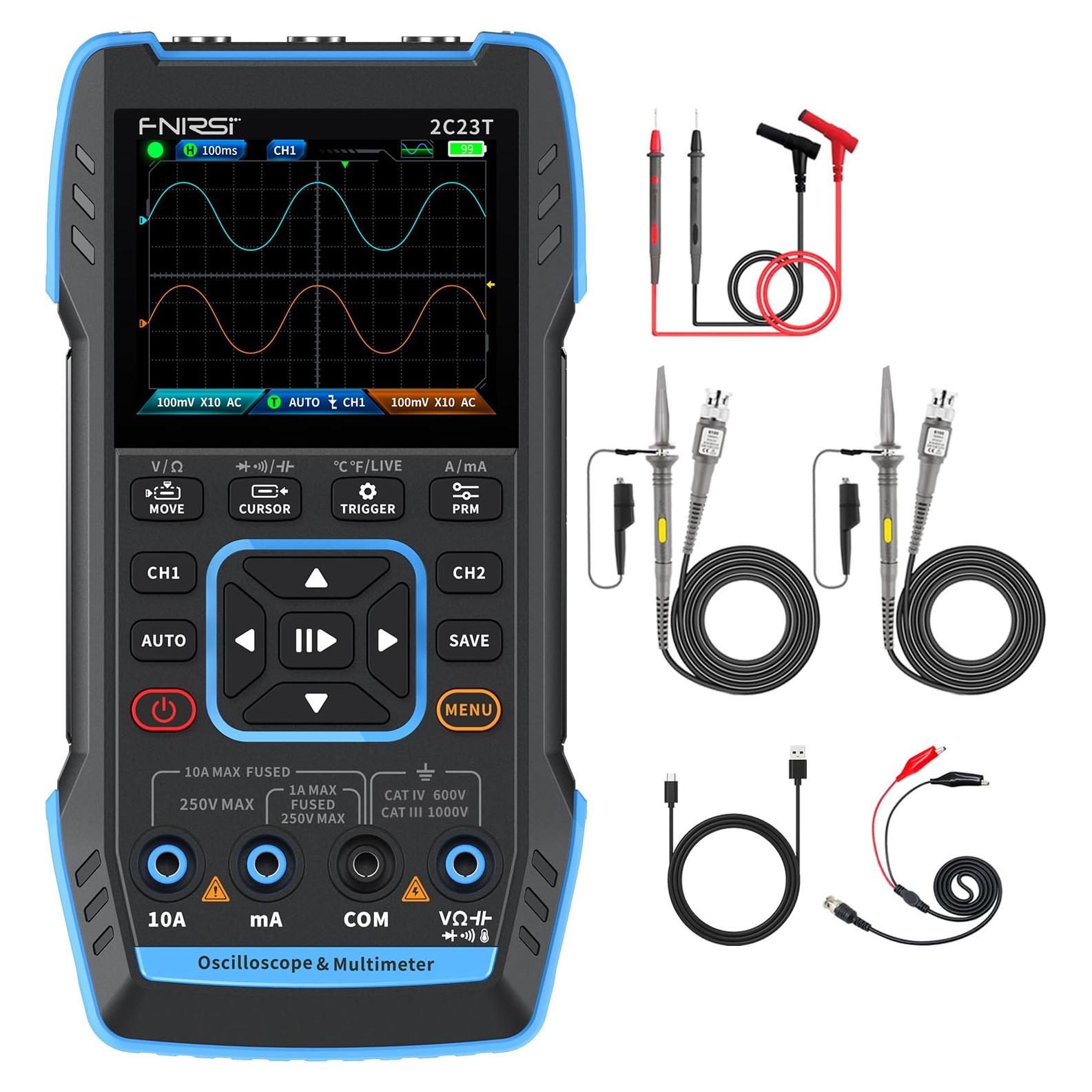 Osciloscopio Digital FNIRSI 2C23T 10MHz 2 Canales Multímetro 3 en 1