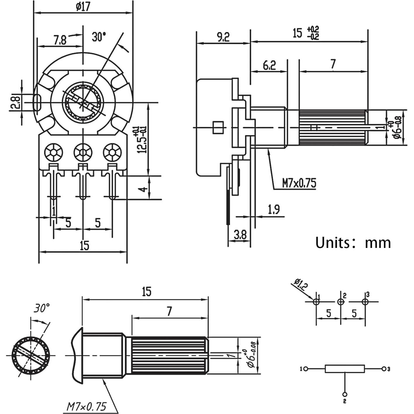 Kit de Potenciometro Lineal ALLECIN WH148 1K a 1M Ohm 15mm