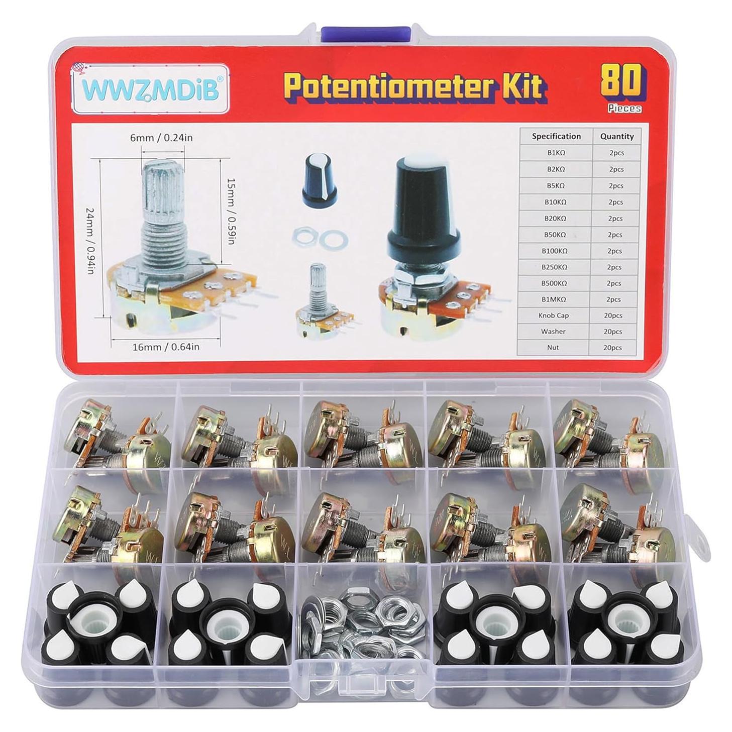 Kit de Potenciómetros Rotativos WWZMDiB 80 Pcs 1K a 1M Ohm